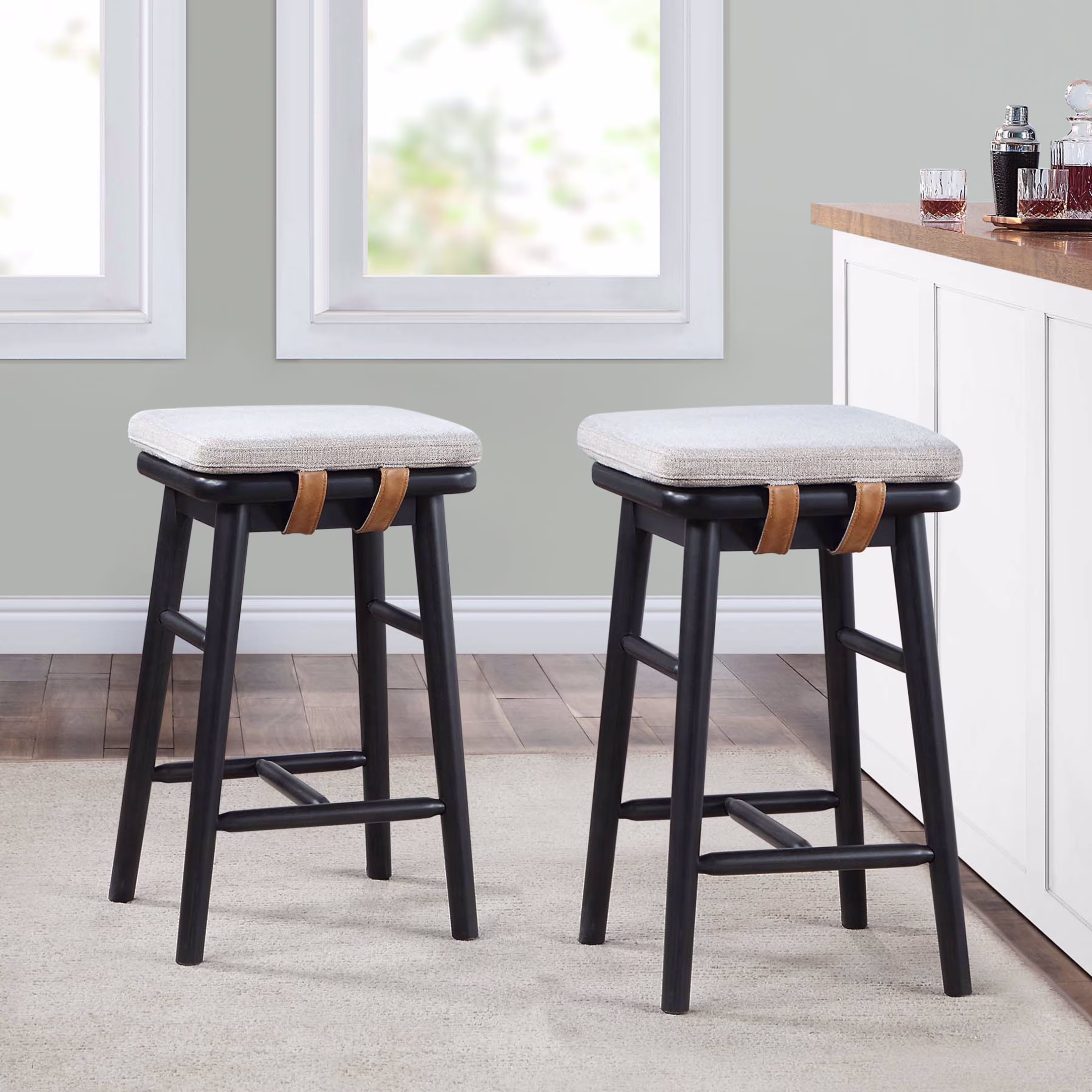 Better Homes & Gardens Springwood Barstool Set of 2, Light Honey Finish, Counter Height