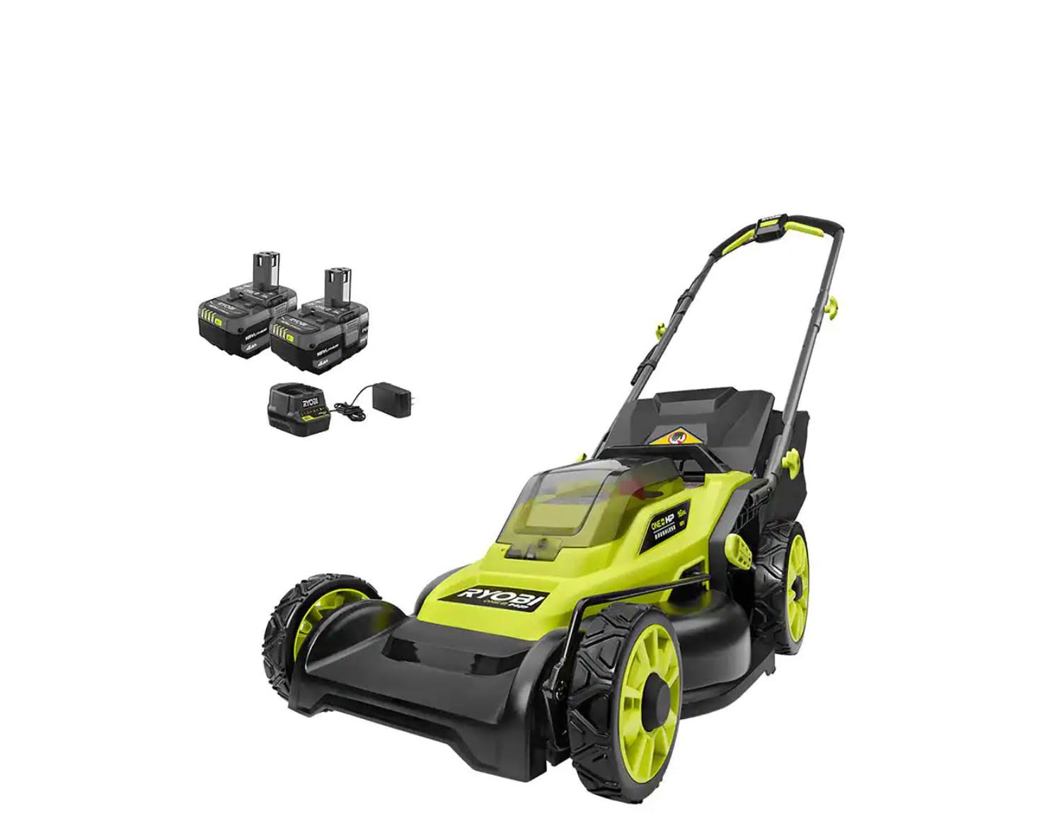 Ryobi ONE+ HP 18V Brushless 16 in. Cordless Battery Walk Behind Push Lawn Mower with (2) 4.0 Ah Batteries and (1) Charger