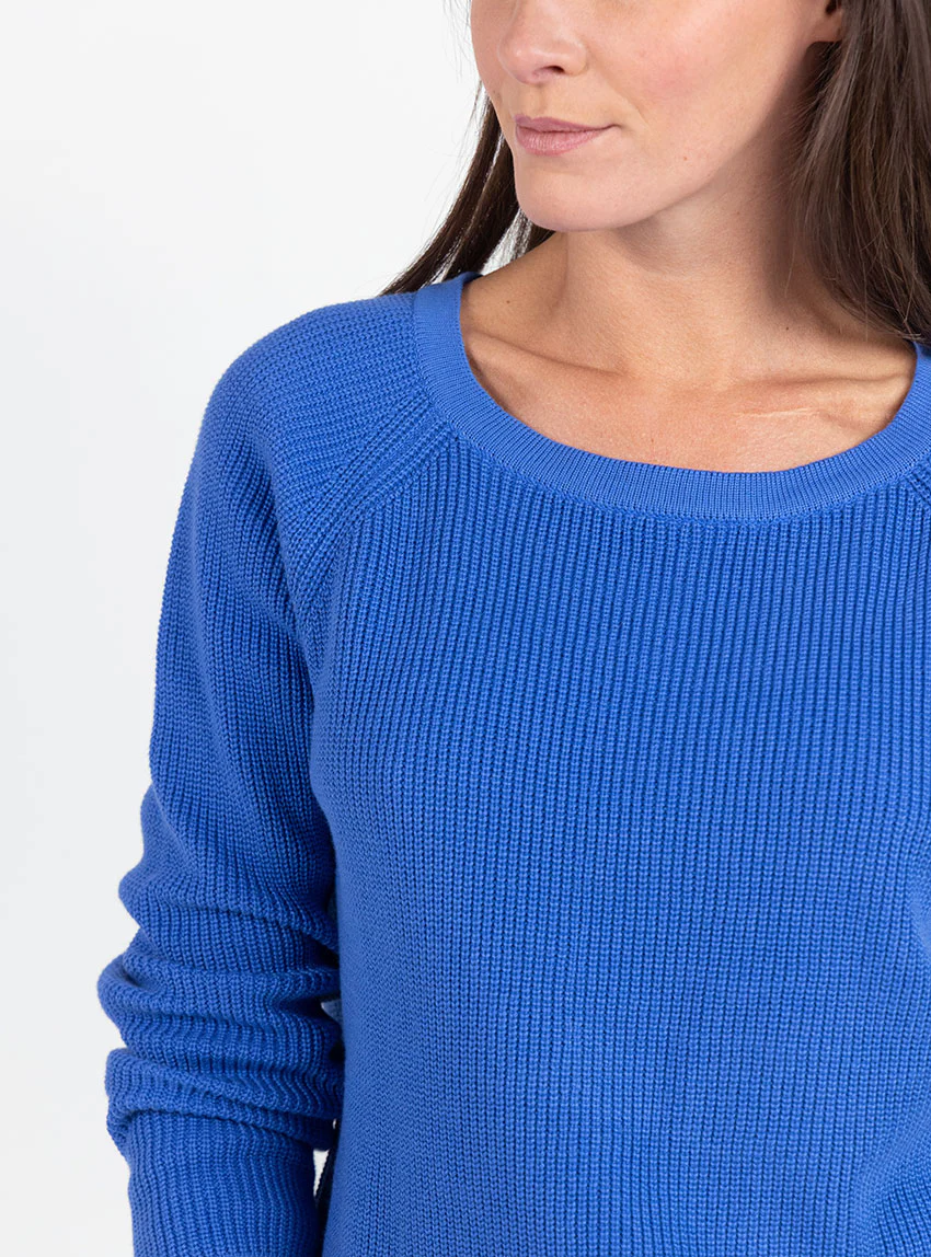 Pull femme en maille perlée coton bleu atlantique