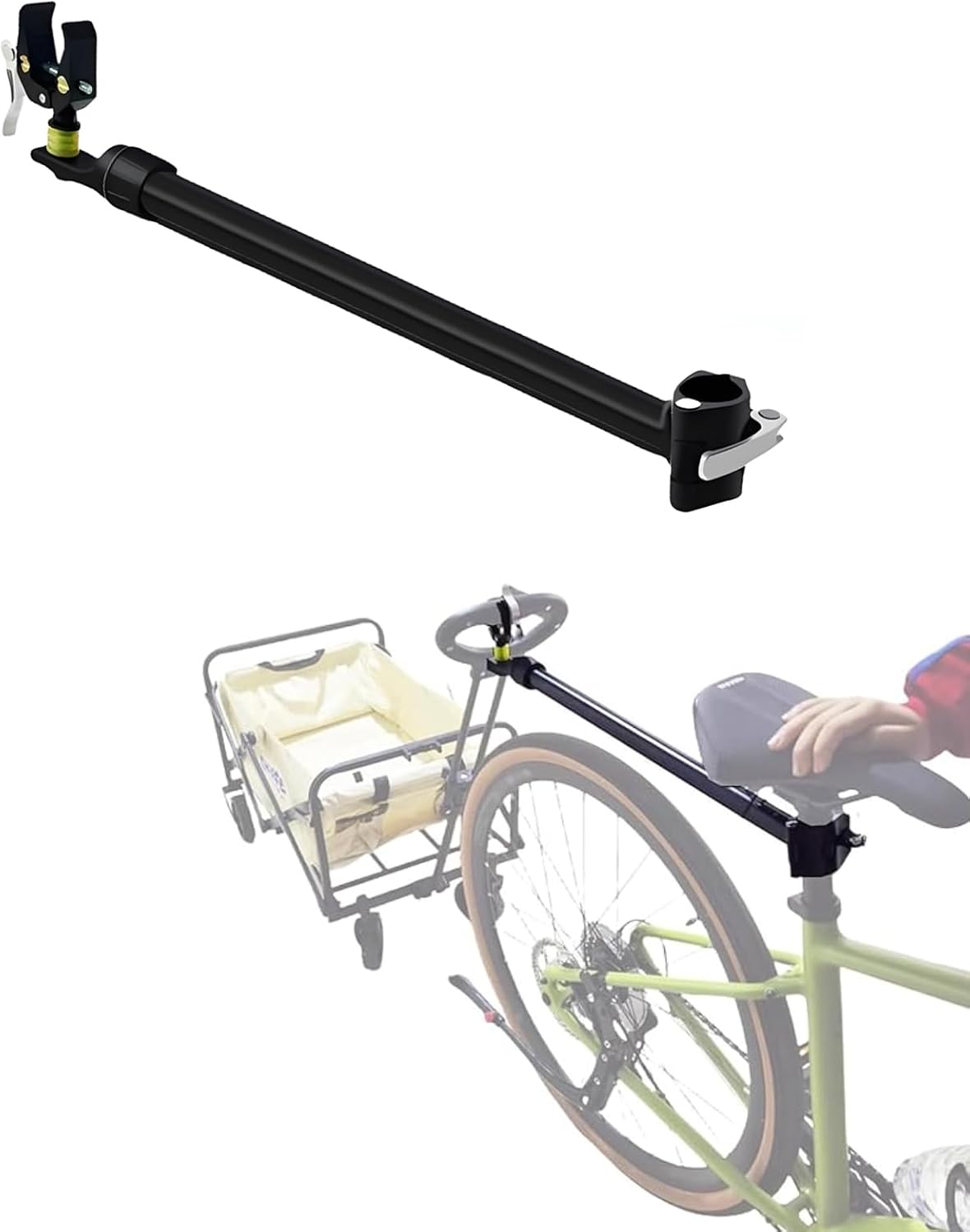 Bike Trailer Hitch for Wagon Camping Rolling Cart Collapsible Wagon with 360° Swivel Joint & Shock Absorber, Quick-Release Clamps for Folding Wagons, Pet Carts & Garden Trailers