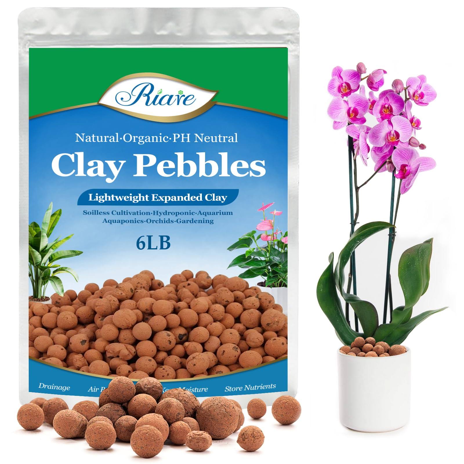Riare 6 lbs Organic Expanded Clay Pebbles for Plants- 4mm-16mm Natural Leca Balls Lightweight Hydroponic Clay Pebbles aggregate for Indoor Plants,