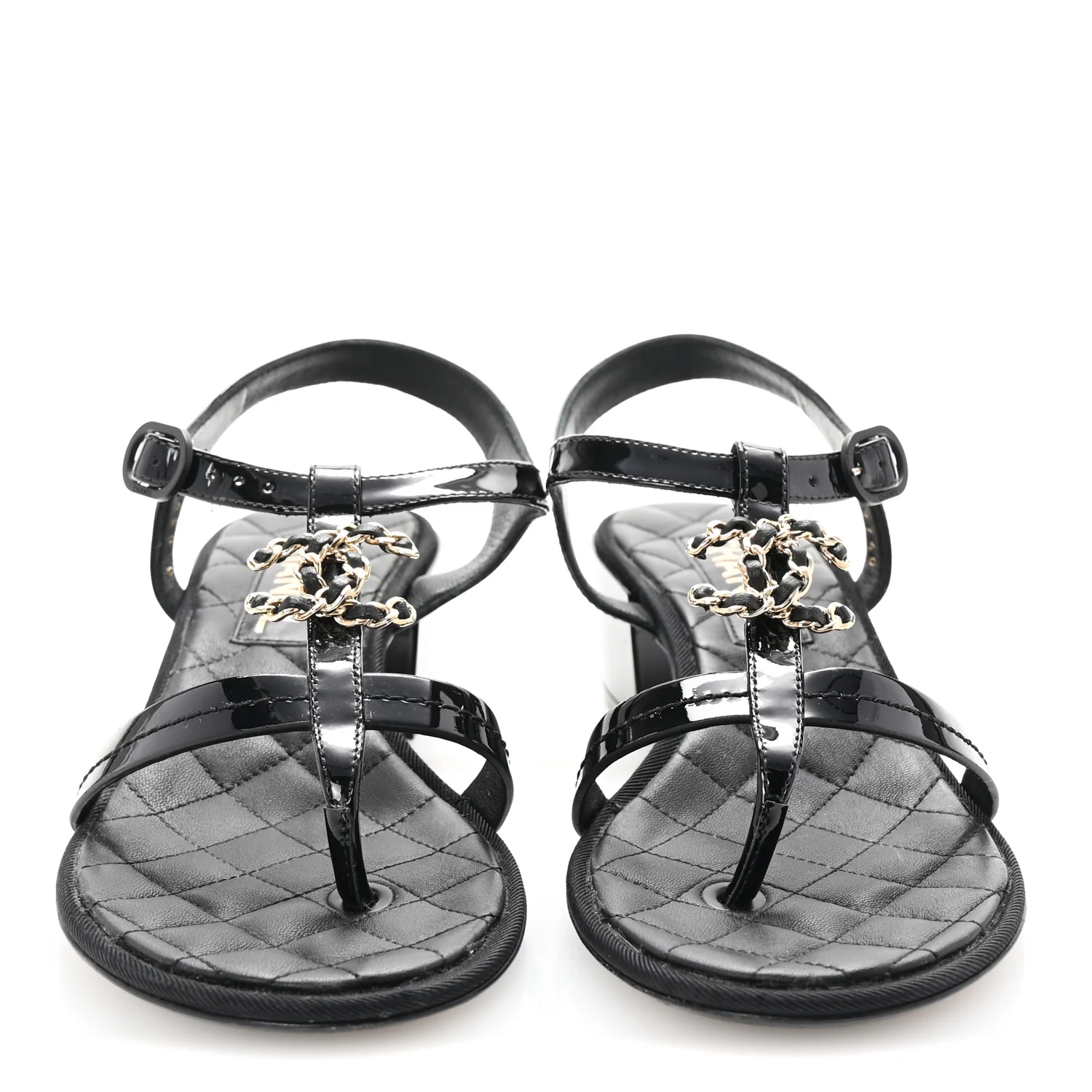 Patent CC Logo Thong Sandals 37 Black