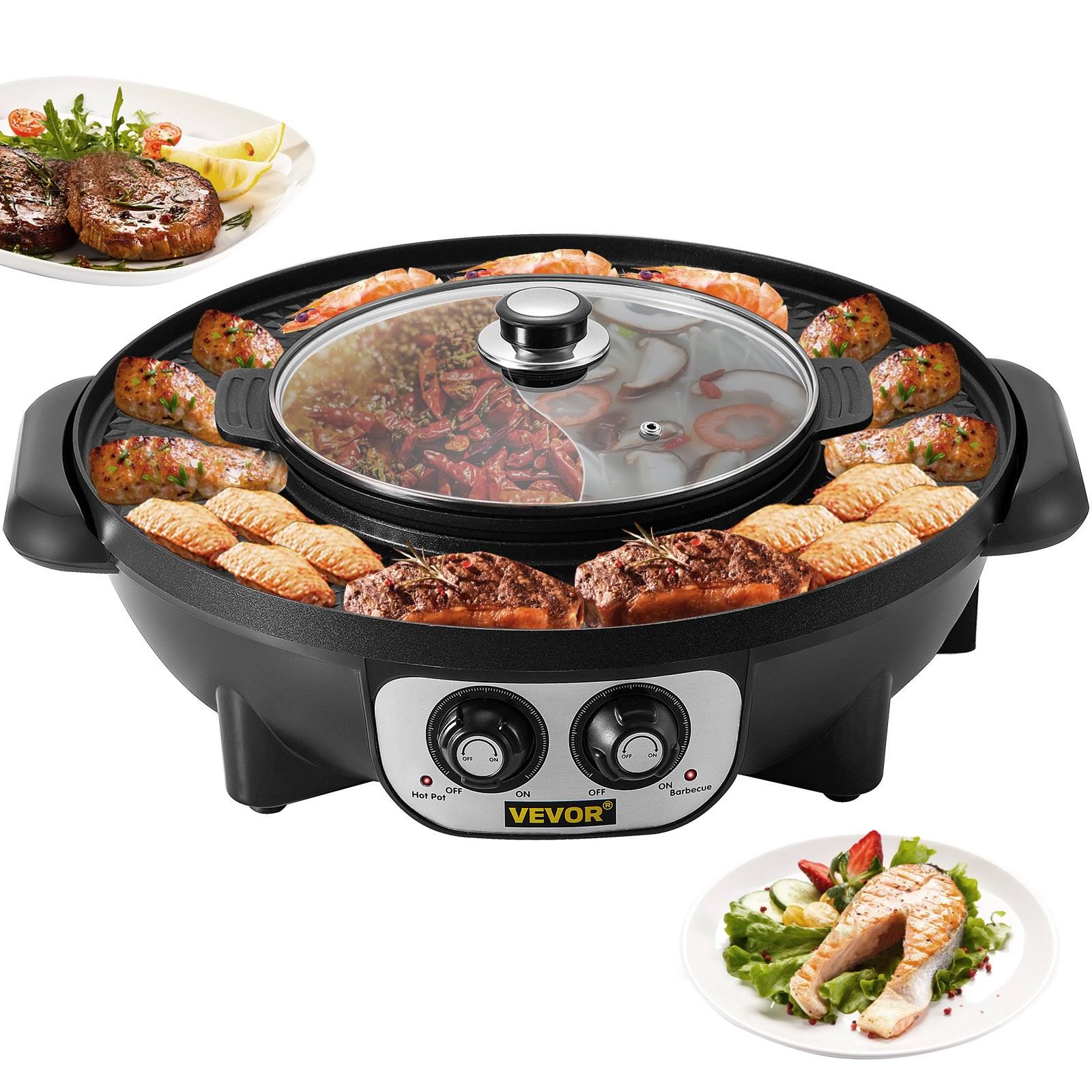 VEVOR 2 in 1 Electric BBQ Pan Grill Hot Pot Portable Hot Pot BBQ Grill 2200W FTSS2200W110VHHAWV1