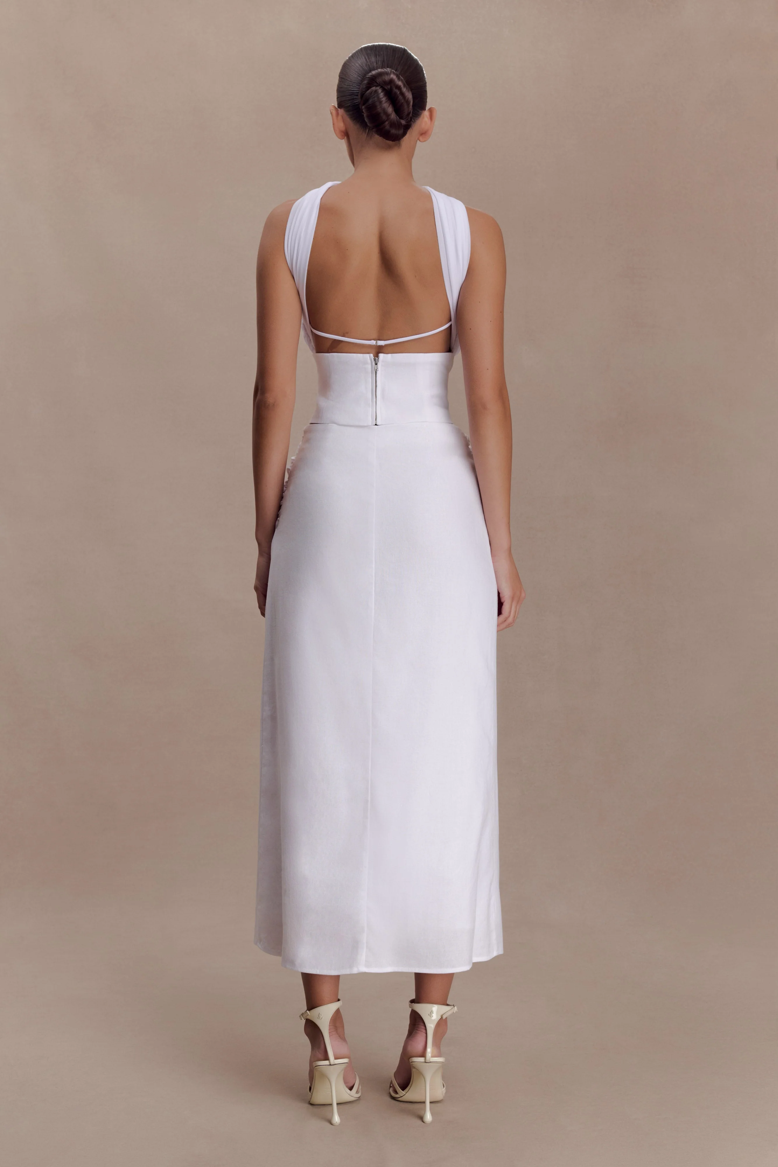 Talia Draped Linen Midi Skirt - White