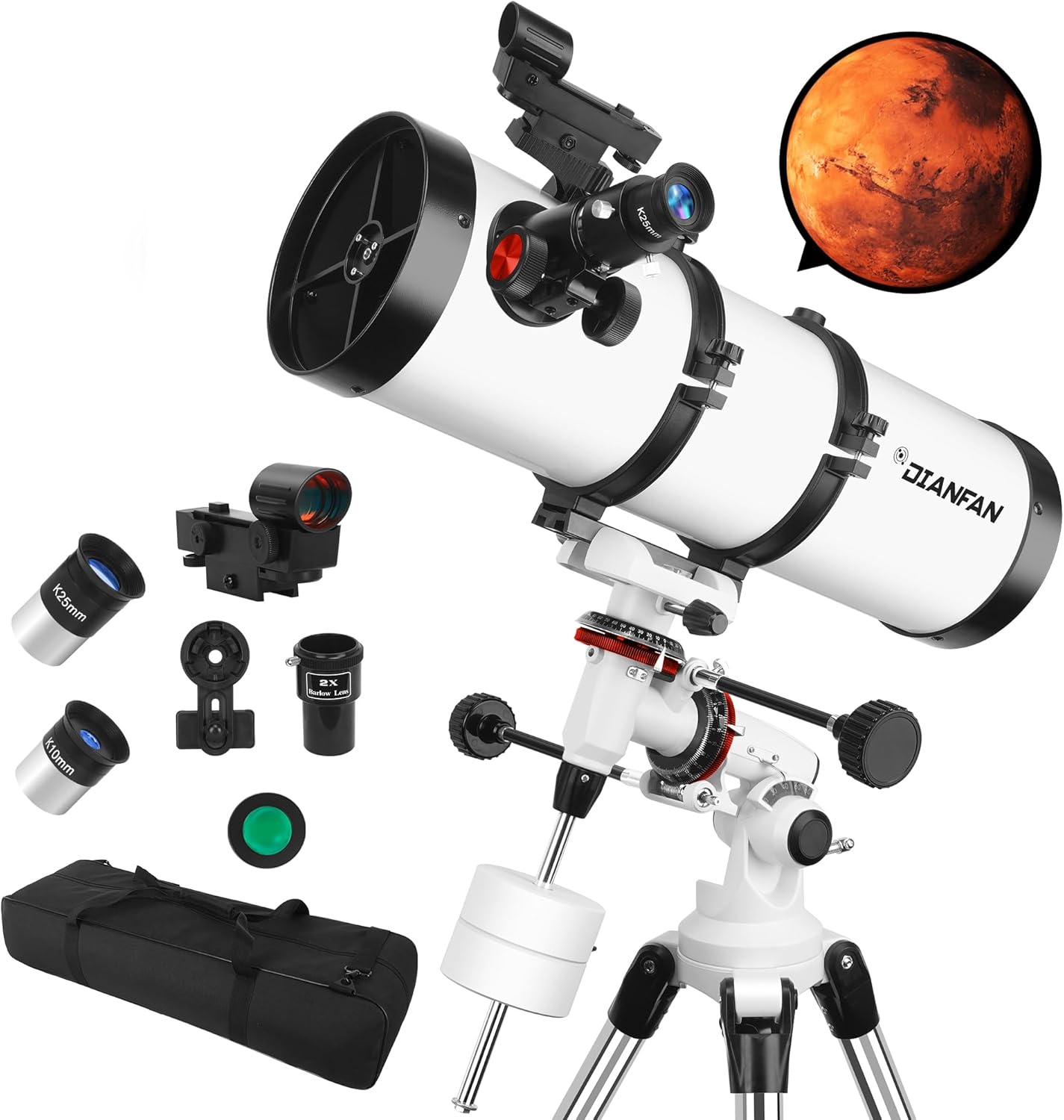 Telescope 150EQ Astronomical Professional Telescope for Adults High Powered  Manual Equatorial Reflector Telescopes for Beginners with Phone Adapter  Moon Filter  Stainless Tripod - with Carrying Bag