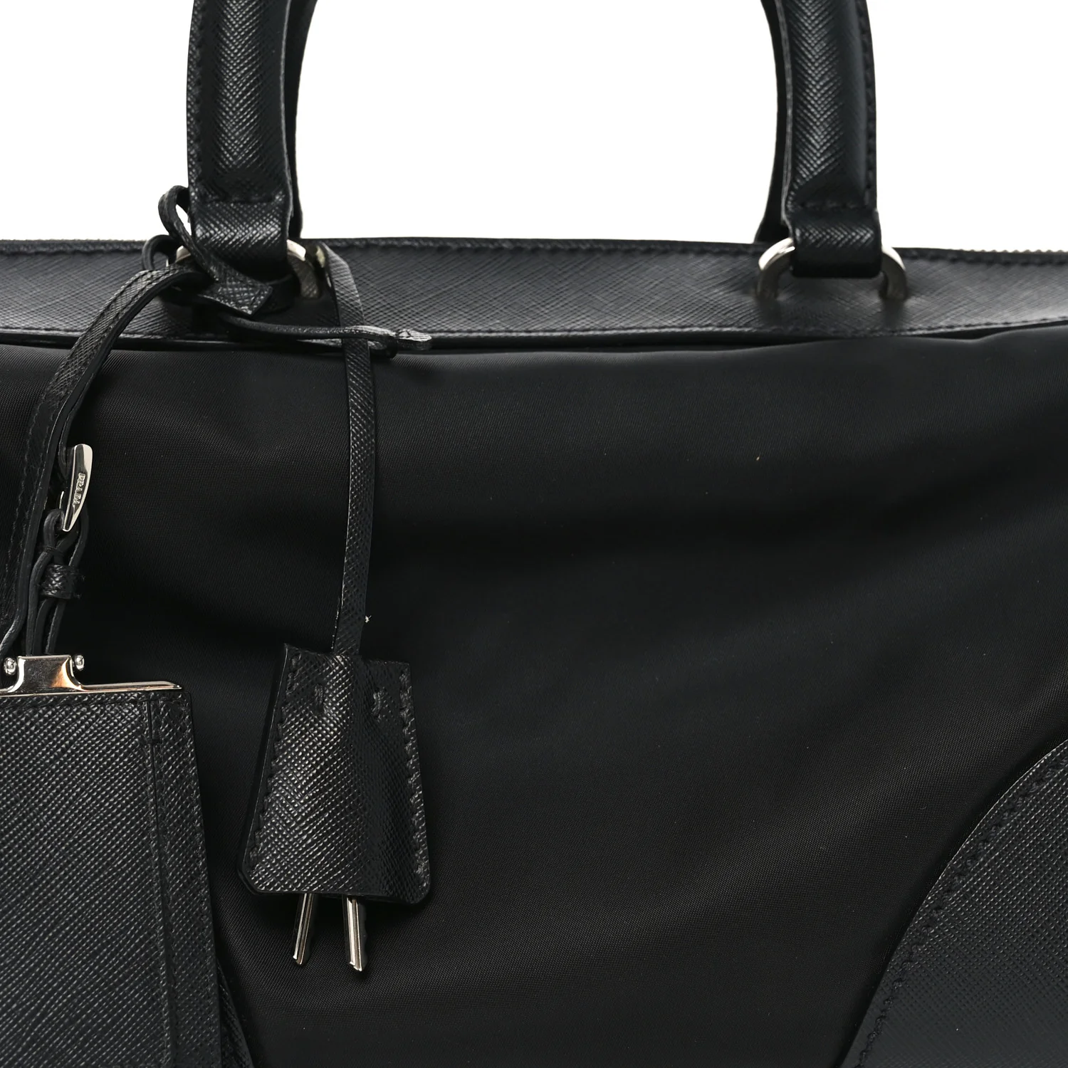 Nylon Saffiano Top Handle Bag Black