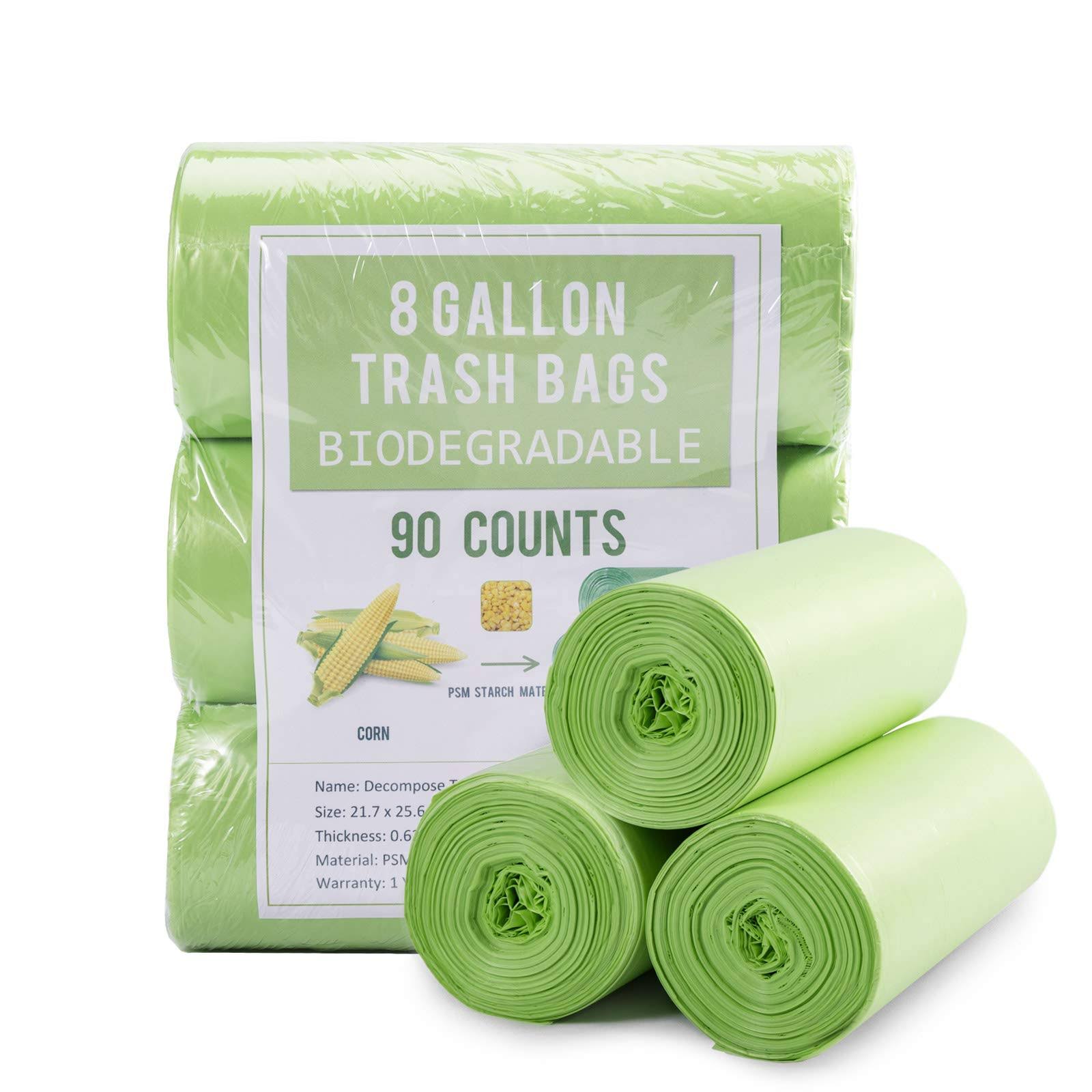 Jaoul Biodegradable Medium Trash Bags 8 Gallon, 0.67 Mil Extra Strong Garbage Bags for 30 Liter Trash Can for Home Office Car Kitchen, Green, 90