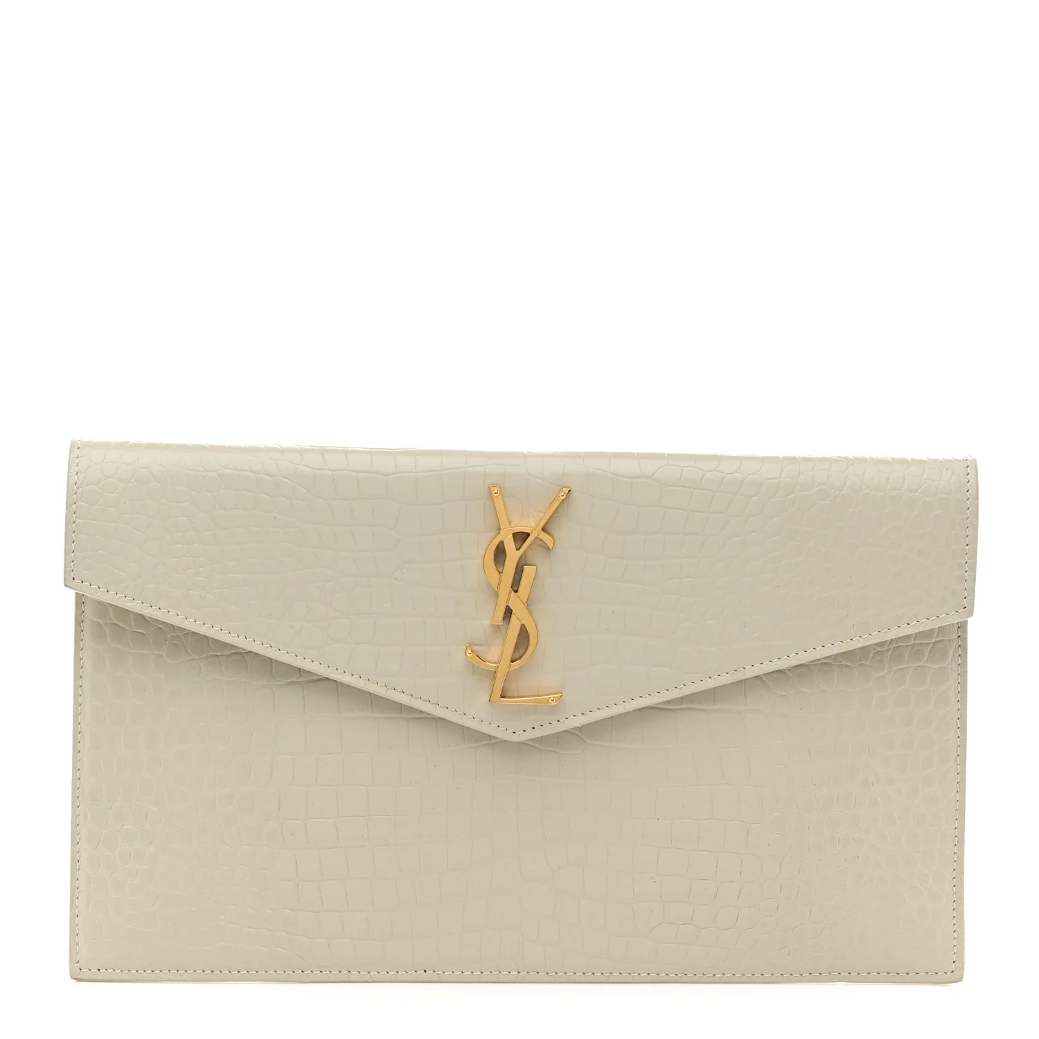 Calfskin Crocodile Embossed Uptown Monogram Pouch Crema Soft