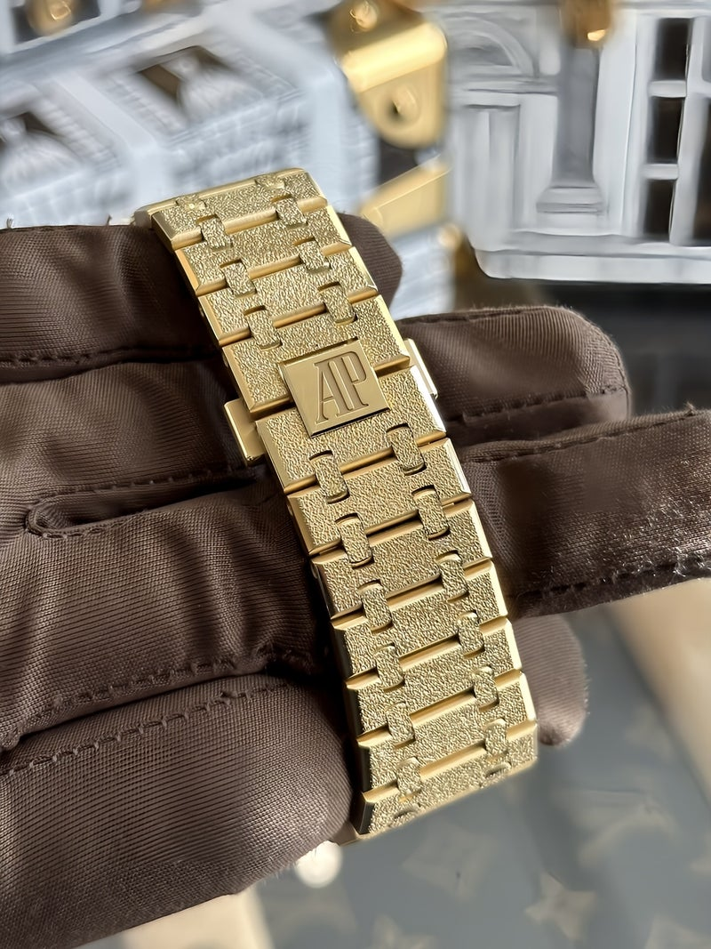 Audemars Piguet Royal Oak 154120R Skeleton Dial, 18K Rose Gold Plated with Rectangular Moissanite Bezel, 1:1 Super Clone Replica, 41mm