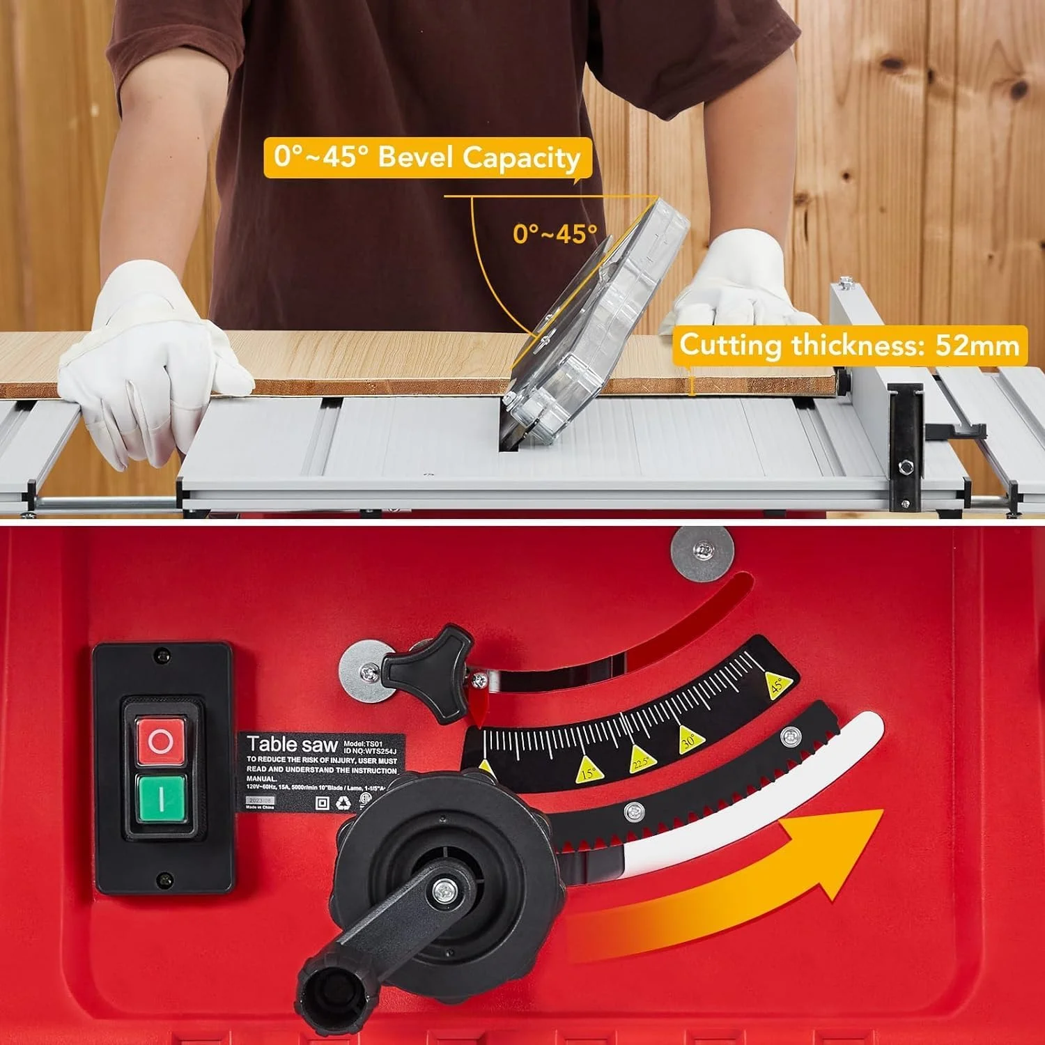 1800W, 15A 10in Portable Table Power Saw, 5000 RPM(Red) - Image 7
