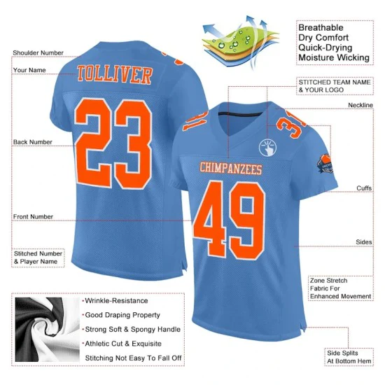 Custom Light Blue Orange-White Mesh Jersey