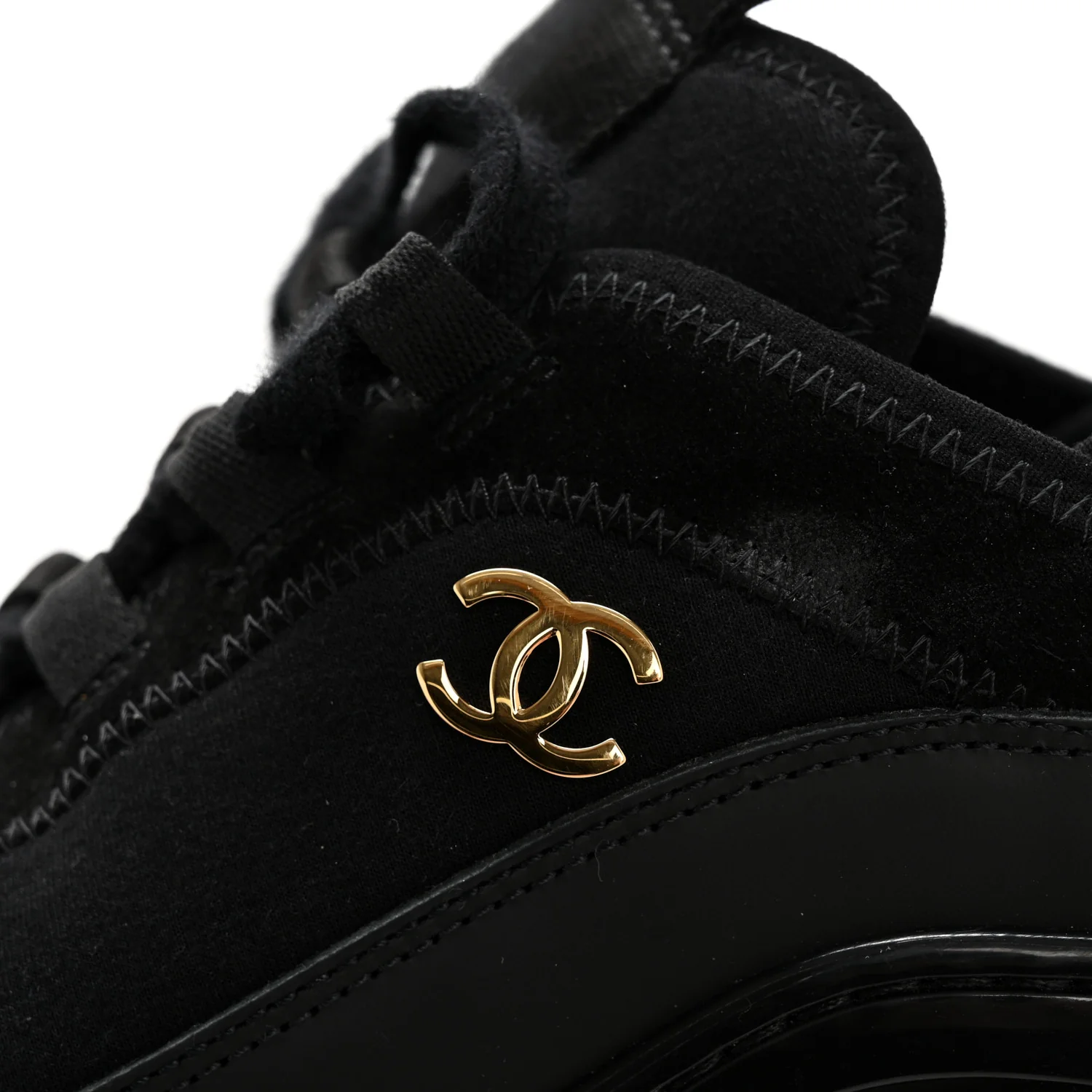 Velvet Calfskin Mixed Fibers CC Sneakers 38 Black