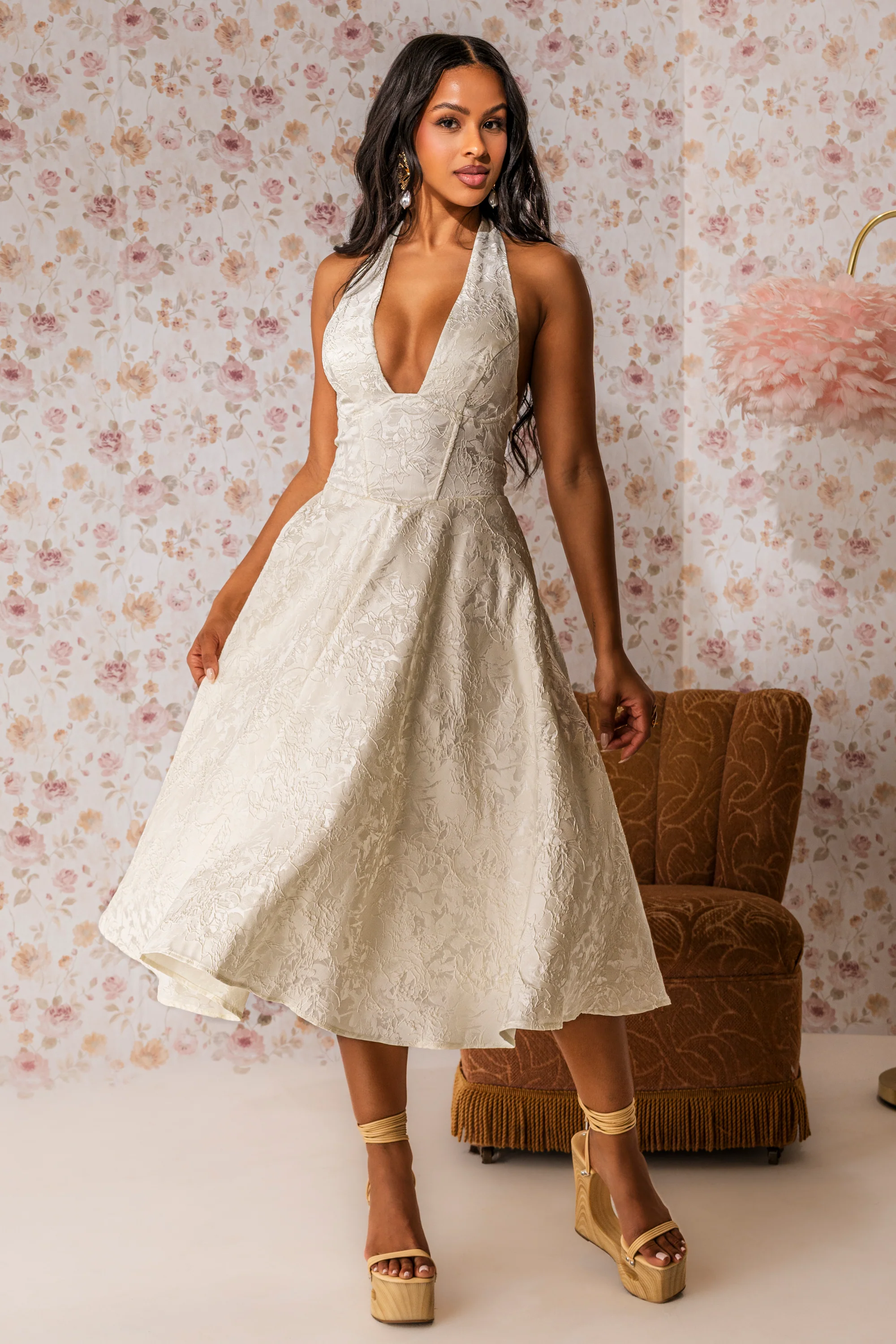 SWEET CAROLINE HALTER MIDI DRESS - Akira Store