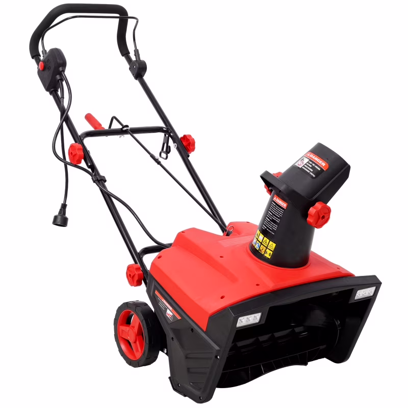 20inch Corded Electric Snow Thrower with LED,120V/60HZ,15 Amp Motor,30FT Throwing Distance(Black+Red + Plastic + Steel)