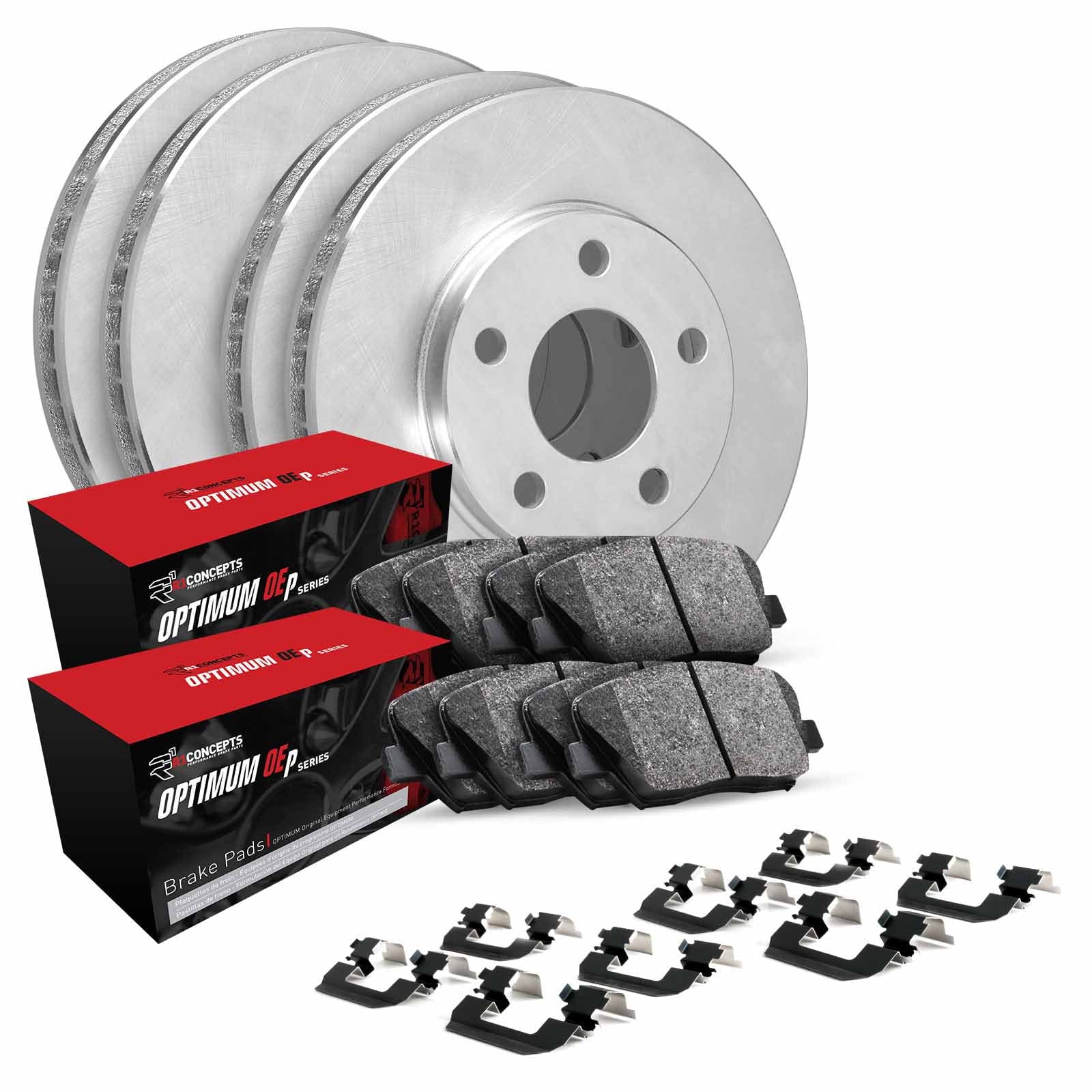 R1 Concepts Front Rear Brakes and Rotors Kit |Front Rear Brake Pads| Brake Rotors and Pads| Optimum Oep Brake Pads and Rotors |Hardware Kit WFUH2 - 45013