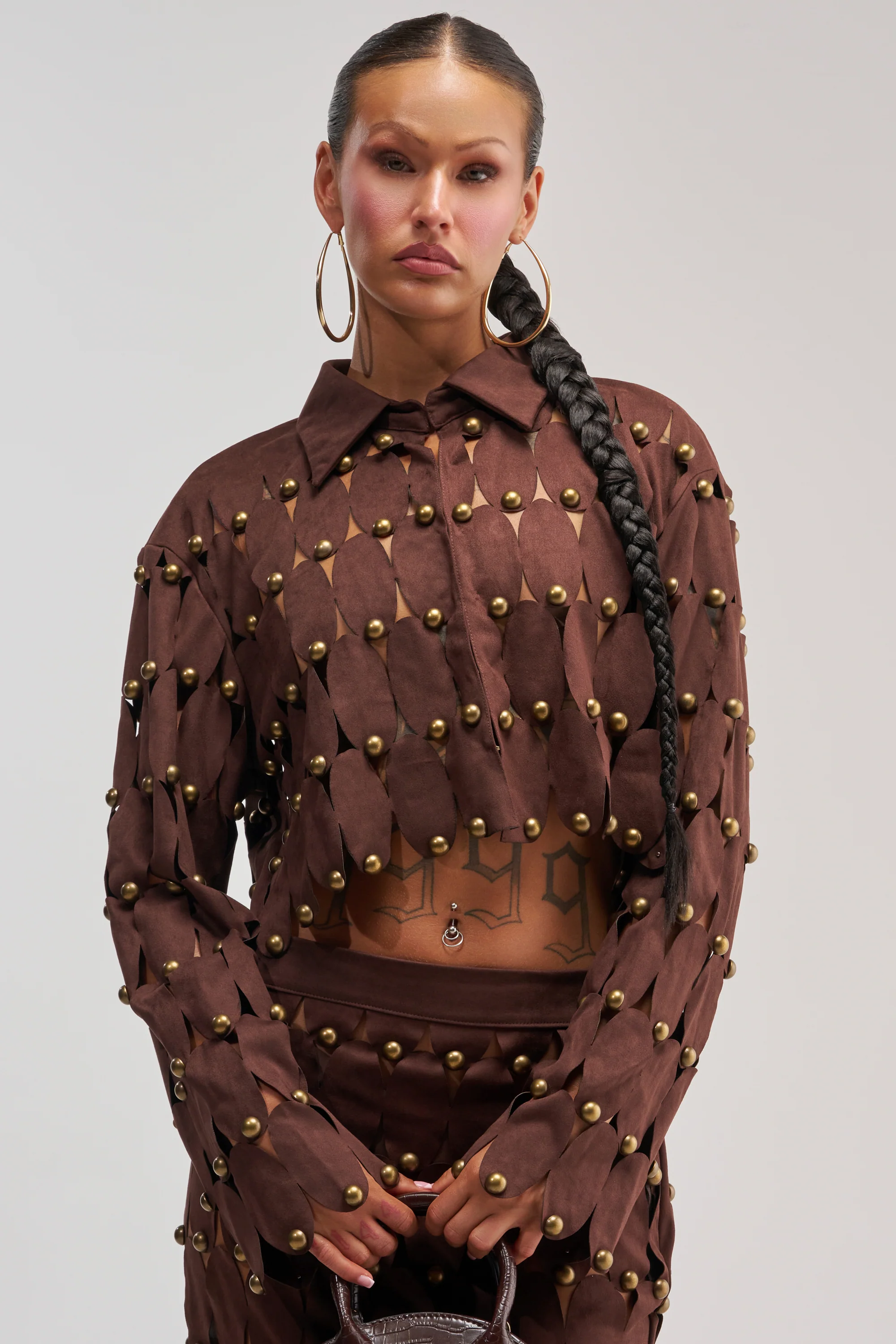 THE SNEAK PEEK STUDDED SUEDE BLOUSE - Akira Store