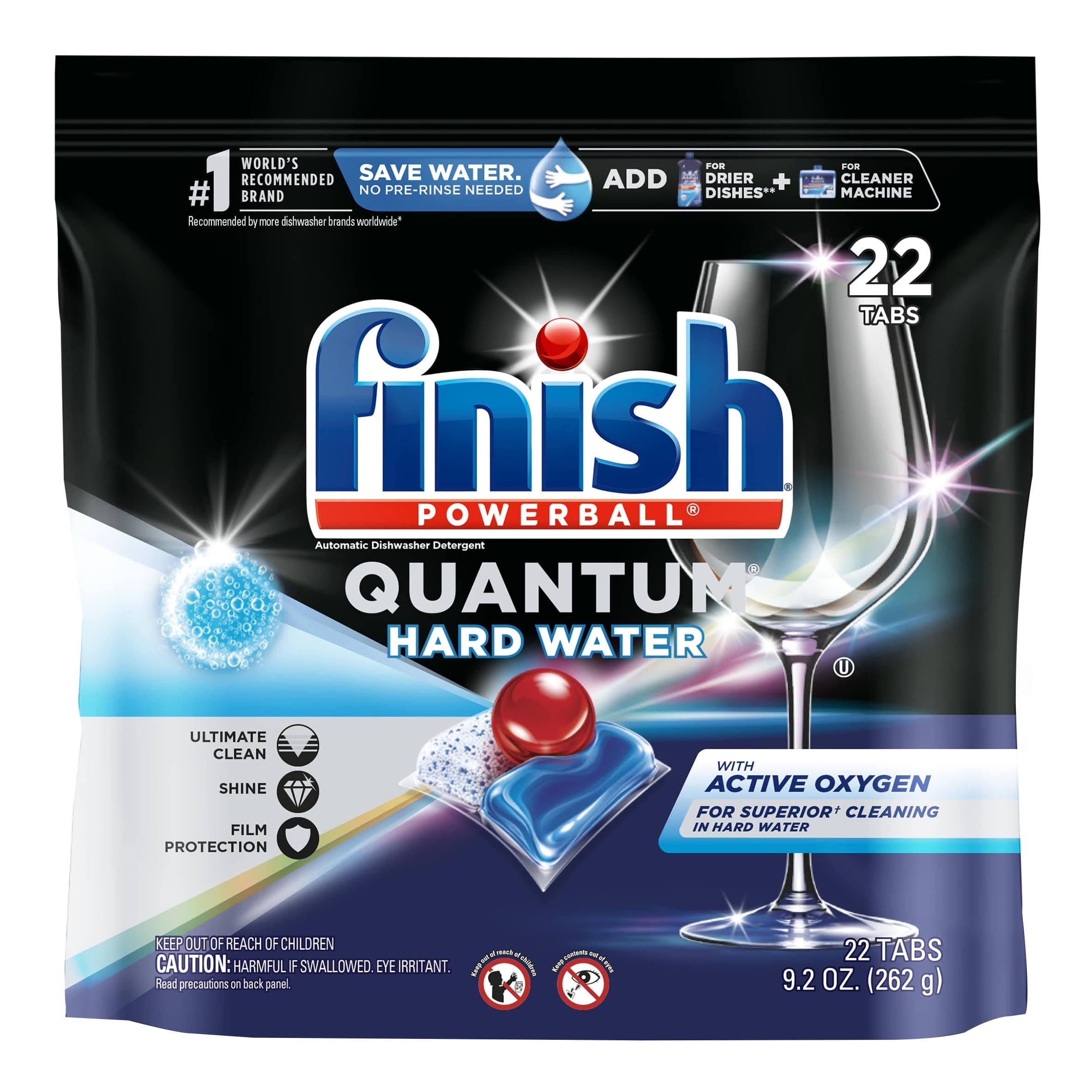 Finish Powerball Dishwasher Detergent, Quantum, Hard Water, Automatic - 22 tabs, 9.2 oz