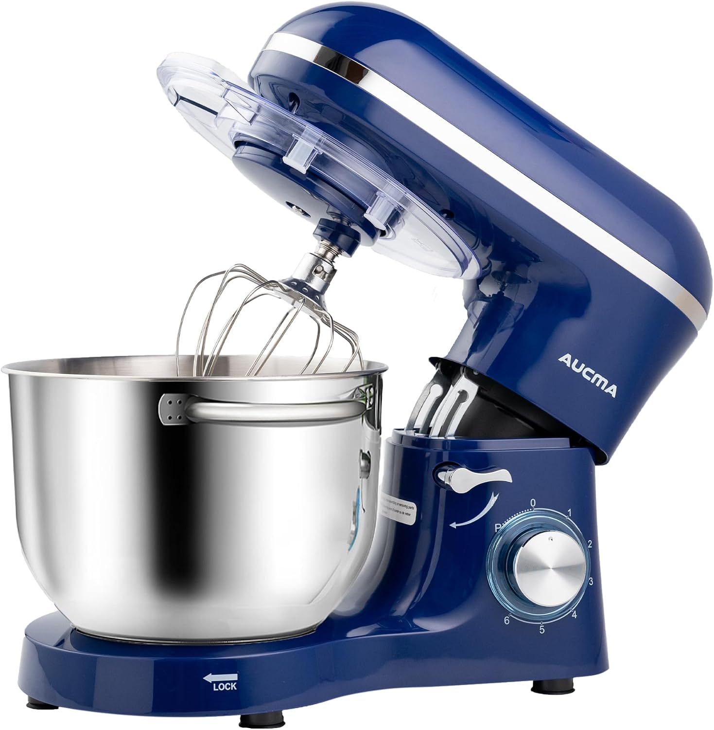 Aucma Stand Mixer, 6.5-QT 660W 6-Speed Tilt-Head Food Mixer, Kitchen Electric Mixer with Dough Hook, Wire Whip & Beater (Royal Blue, 6.5QT)