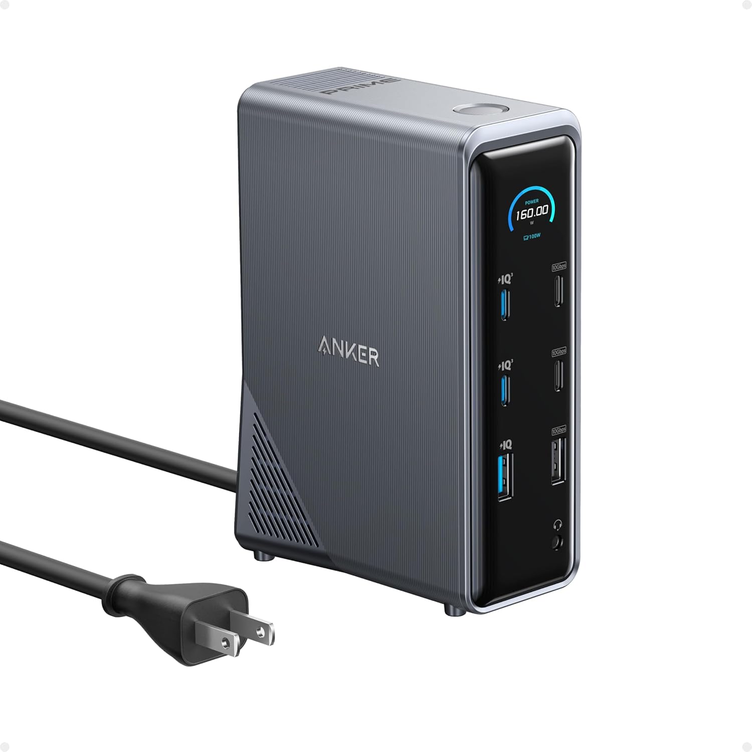 Anker Prime Docking Station  14-Port with 160W Max Output  10Gbps Fast Data Transfer  Real-Time Smart Interface  Audio and Ethernet Ports  Dual 4K Displays for Dell  HP  Lenovo and More