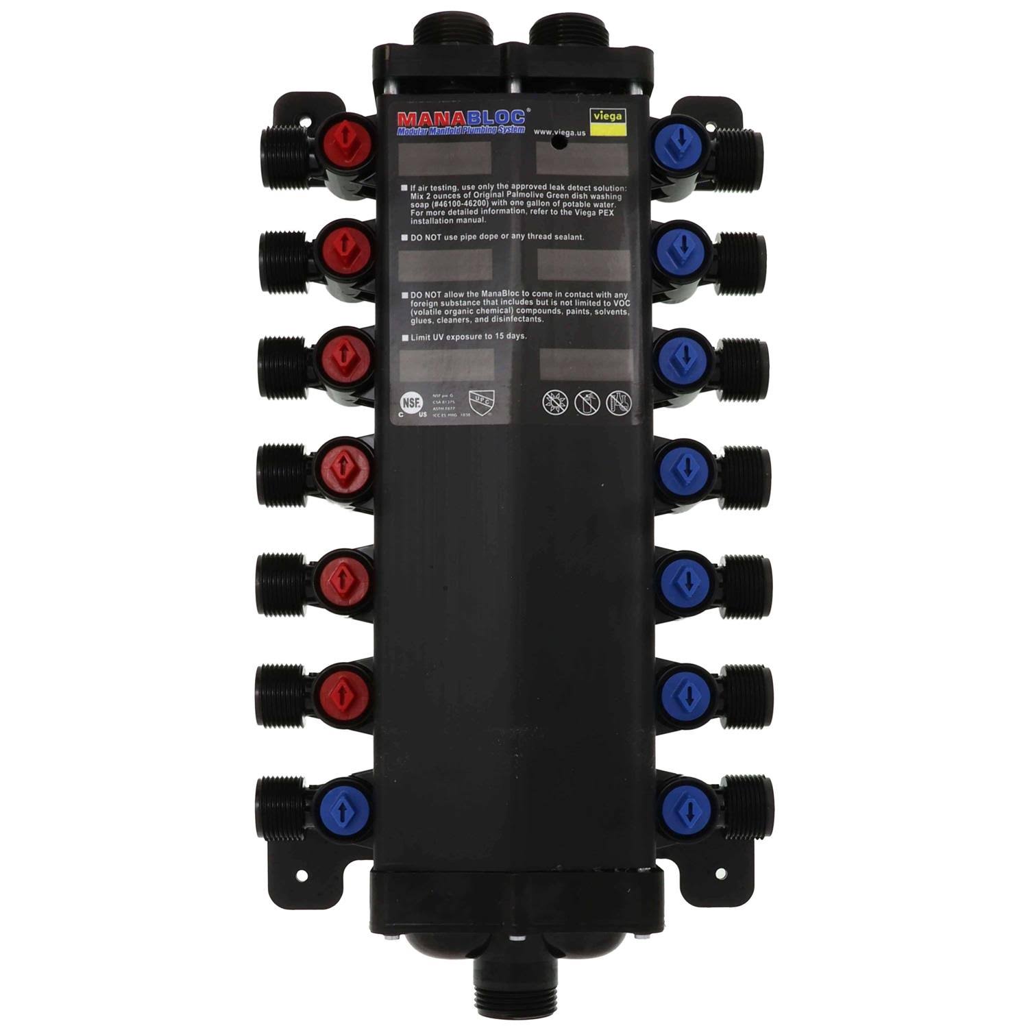 Viega 49610 Manabloc Standard 14-Port Manifold, Less Outlet Adapters - 6 Hot/ 8 Cold