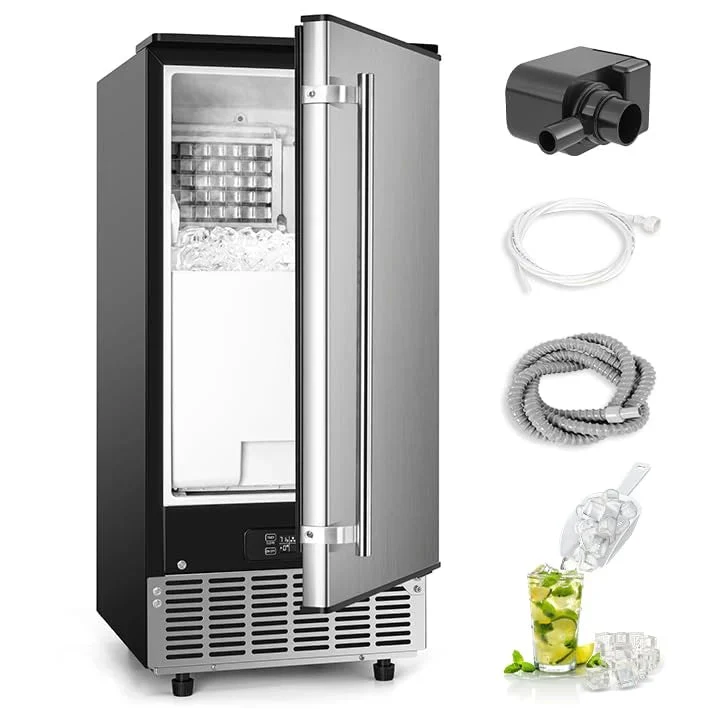 Commercial Under Counter Ice Maker Machine 80LBS Day with 24LBS Ice Storage Built in Drain Pump Automatic Cleaning Timing Setting Smart Lcd