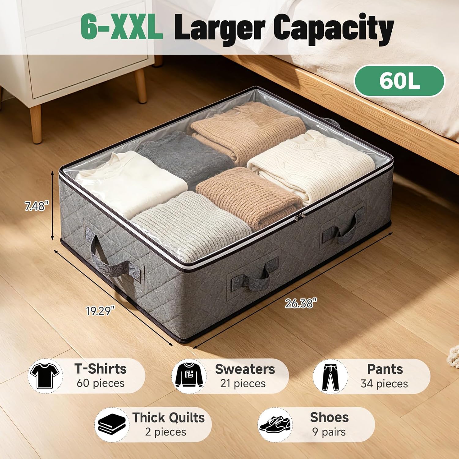 Pterying 6 Pack Under Bed Storage Containers with Transparent Clear Window