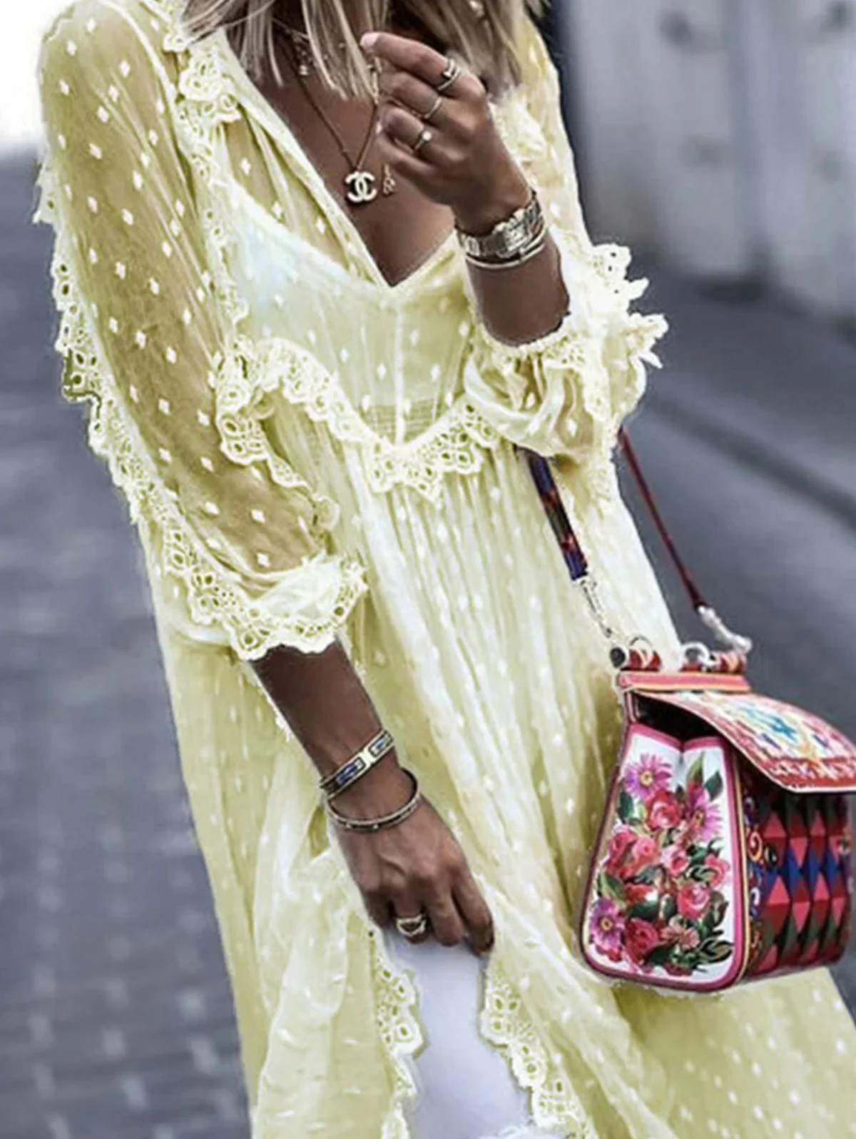 Sophie Paris | Robe longue en jacquard à pois transparents manches longues