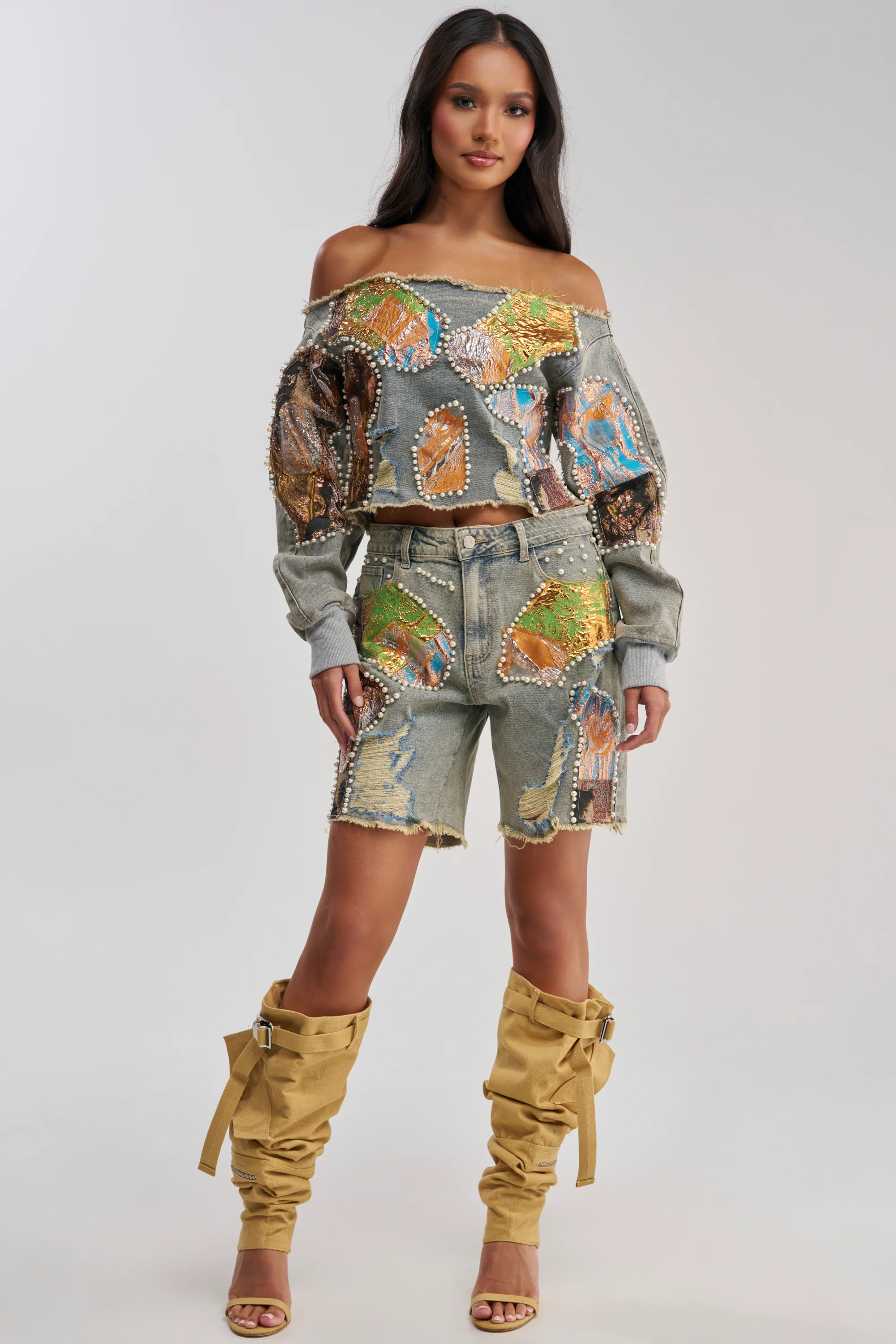 PATCHED UP LOW RISE BROCADE BERMUDA - Akira Store