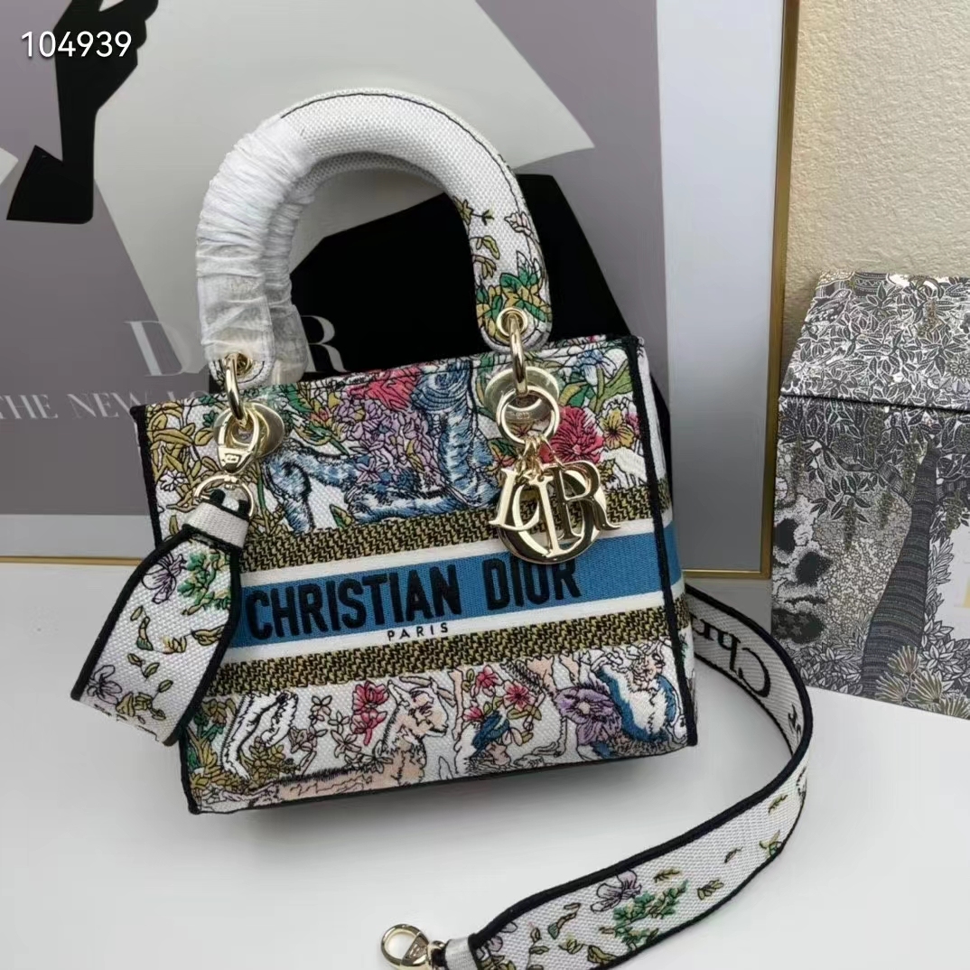 CD Women CD Medium Lady D-Lite Bag Latte Multicolor D-Constellation Embroidery