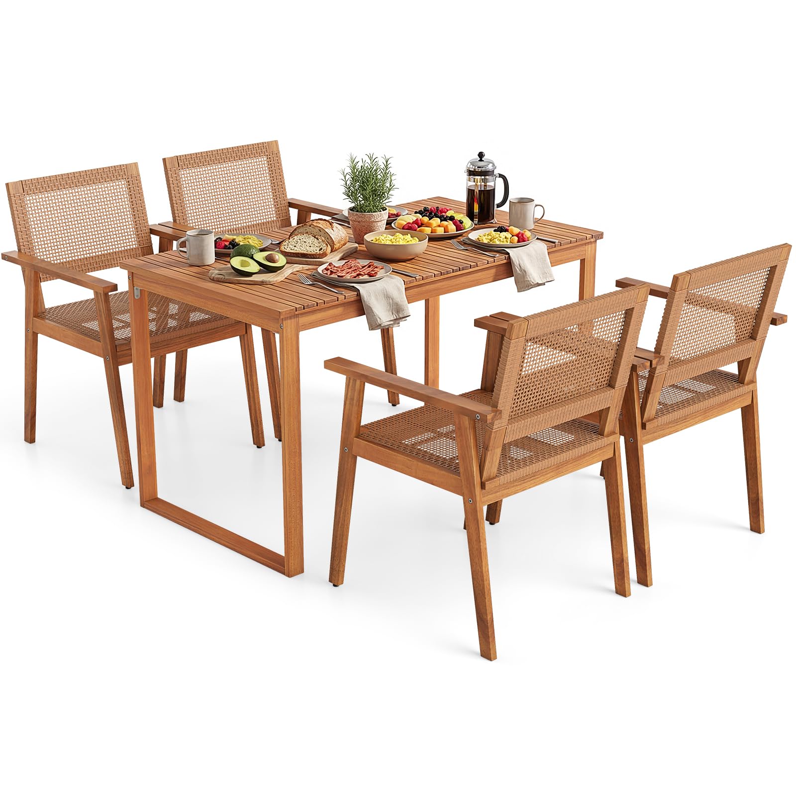 Tangkula 5 Pieces Outdoor Acacia Wood Dining Set for 4 Persons