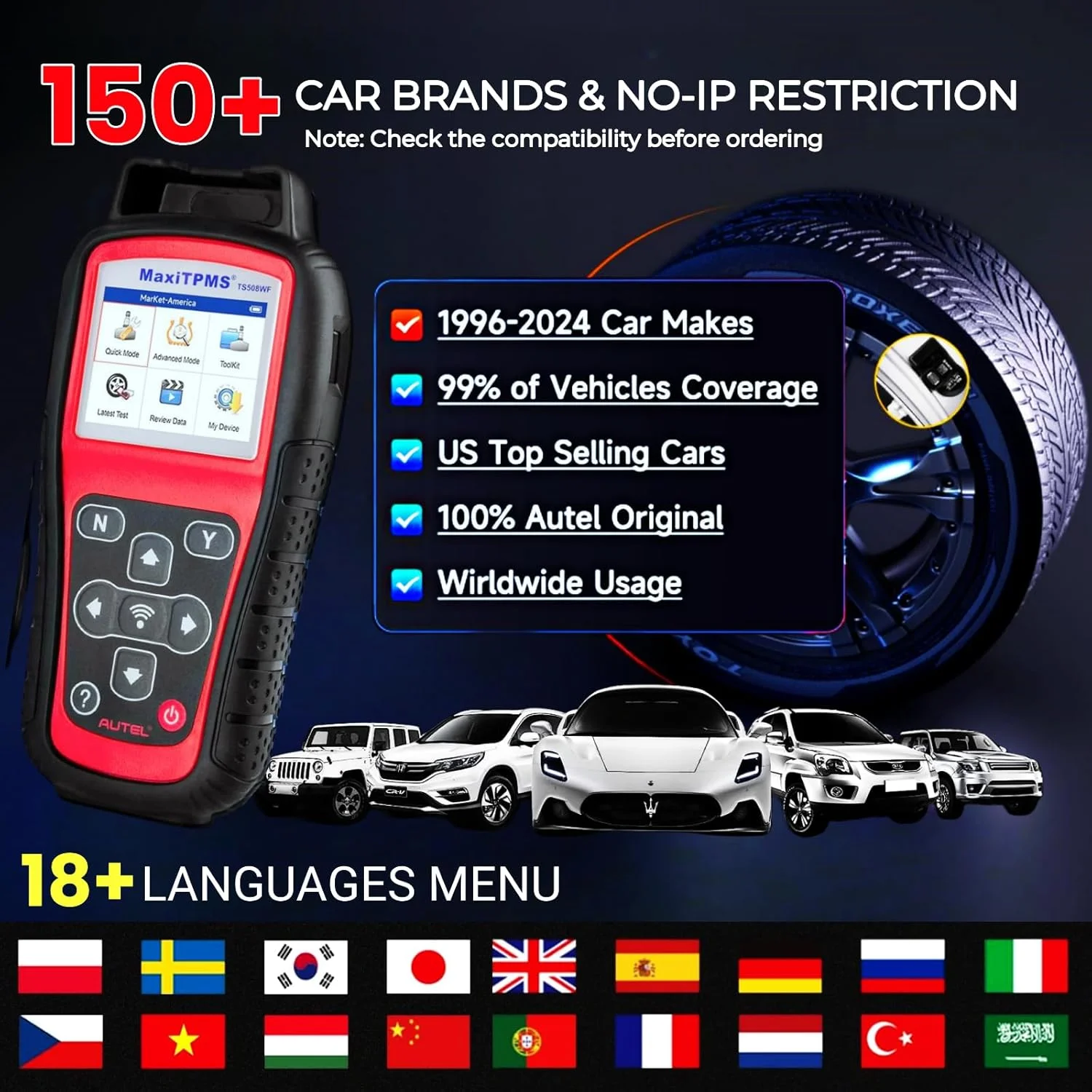 MaxiTPMS TS508WF TPMS Relearn Tool Upgrade of TS508 TS408 TPMS Tool Activate/Relearn All Sensors Program Sensors TPMS Reset/Diagnosis Read/Clear TPMS Code Free Lifetime Update - Image 8