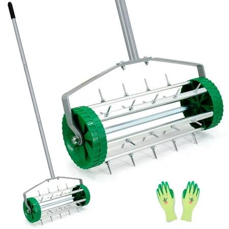 Colwelt Heavy Duty Rolling Garden Lawn Aerator, Garden Yard Rotary Push Lawn Aeration with 49Inch Home Grass Steel Handle