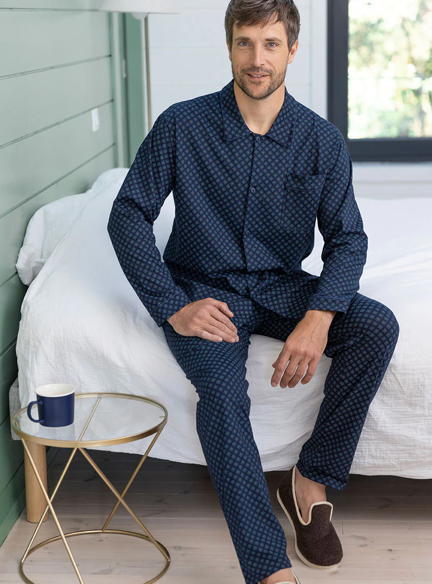 Pyjama homme graphique bleu en coton