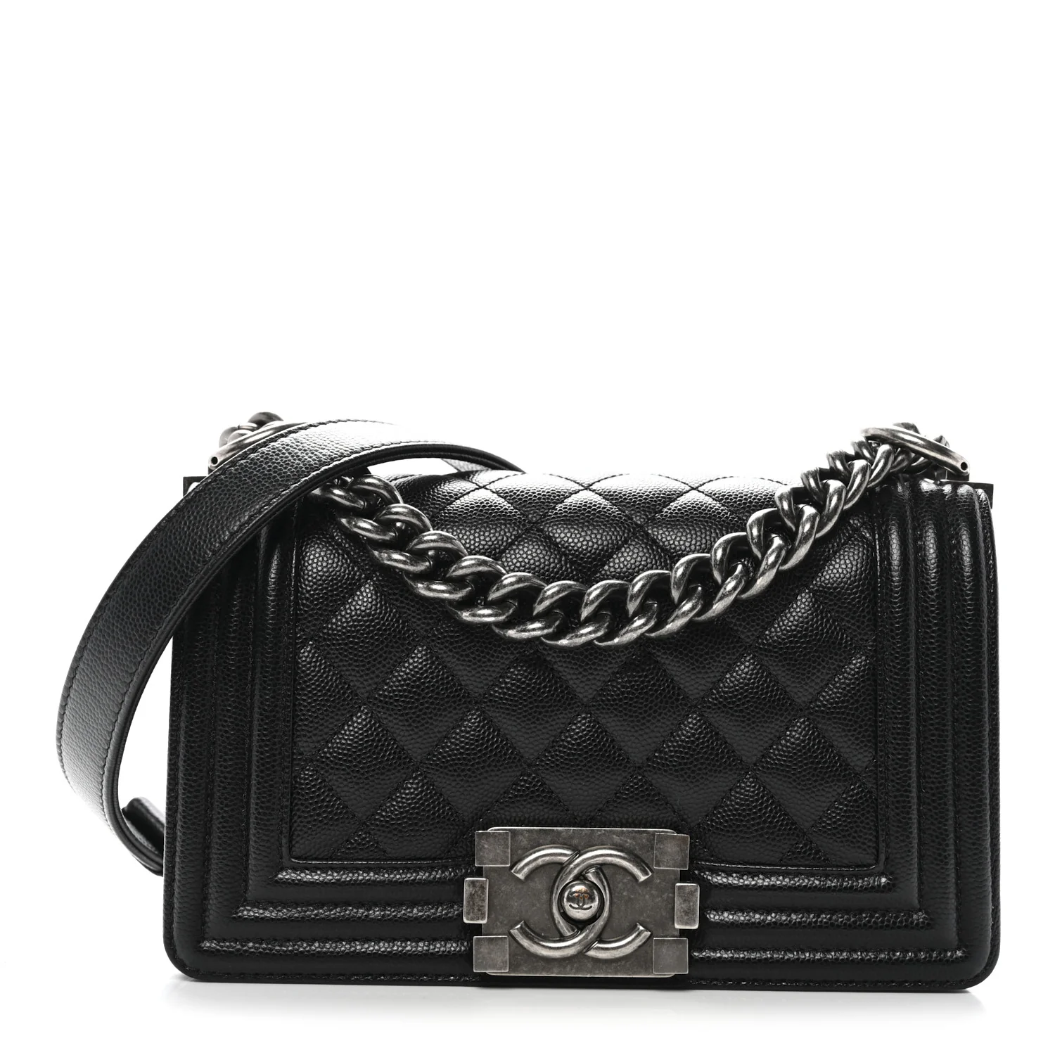 Caviar Quilted Small Boy Flap Black