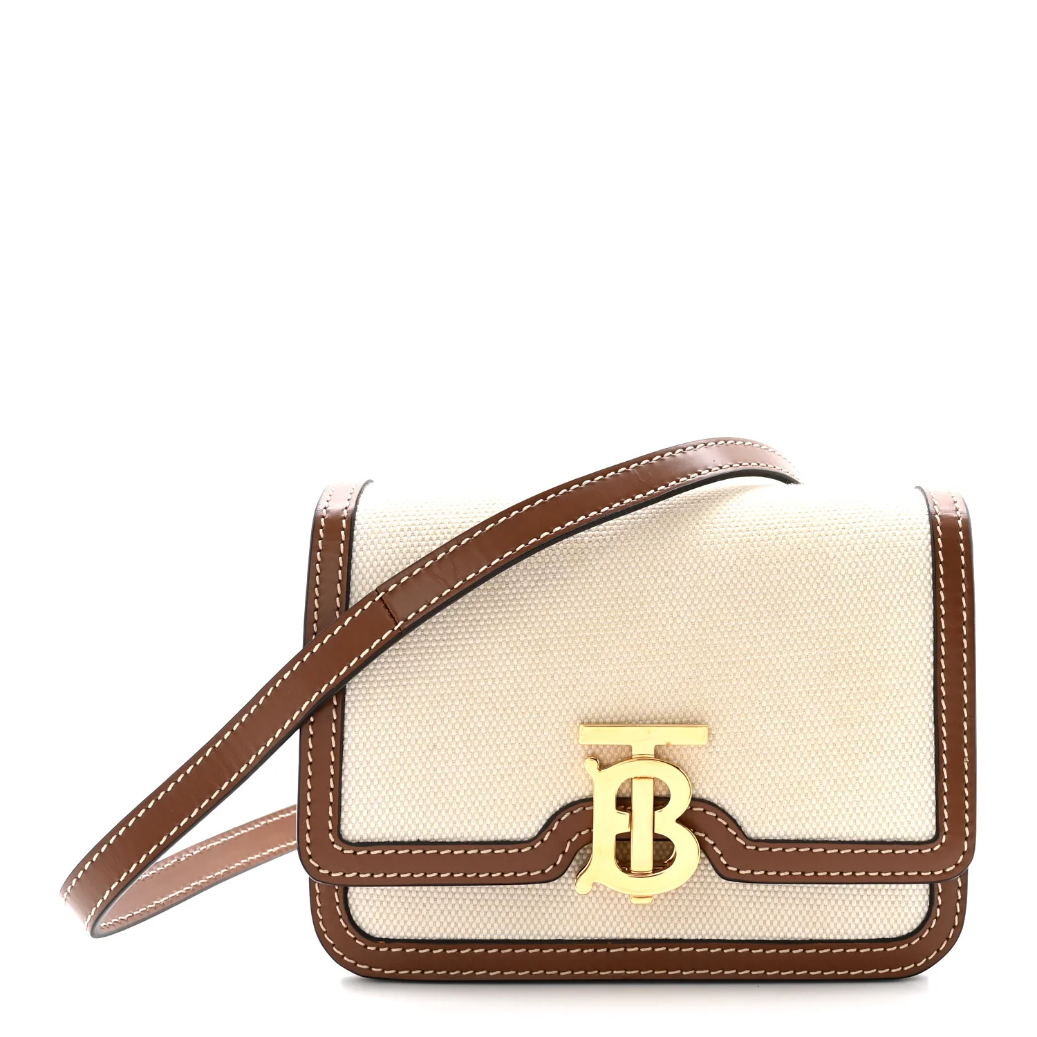 Canvas Calfskin Mini TB Bag Natural Malt Brown