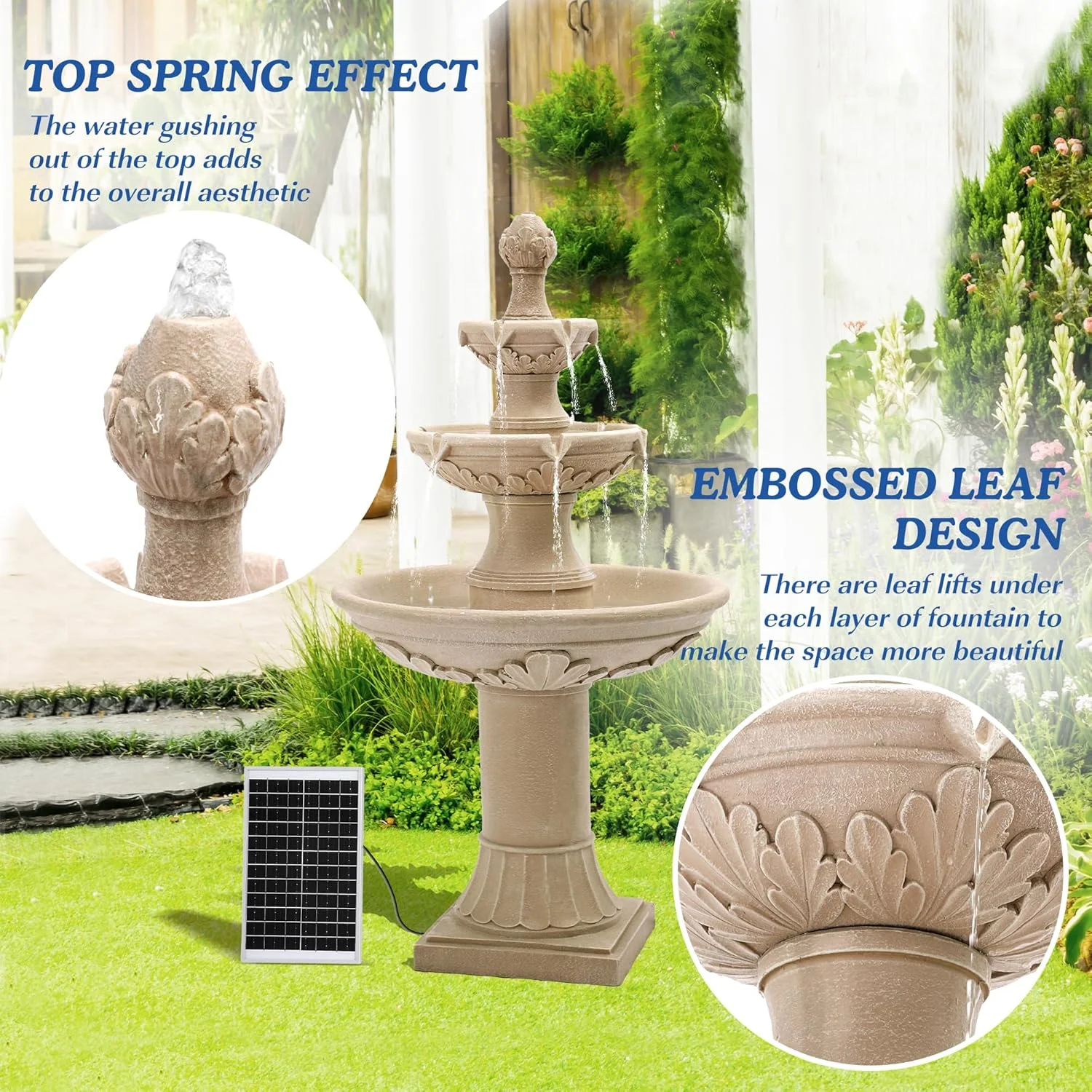 Italian Solar Water Fountains Outdoor Garden Decor 48.4''H Fountain and Waterfall, Large Cascading Indoor Floor-Standing Resin Bubbler Fountain Features W/Pump for Patio, Backyard - Image 3