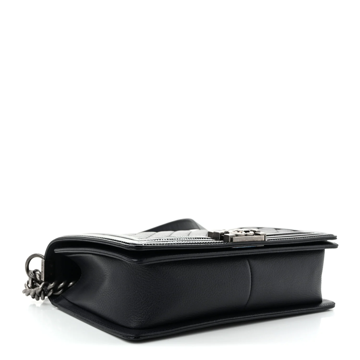 Goatskin Quilted Patent New Medium Duo Boy Flap Black