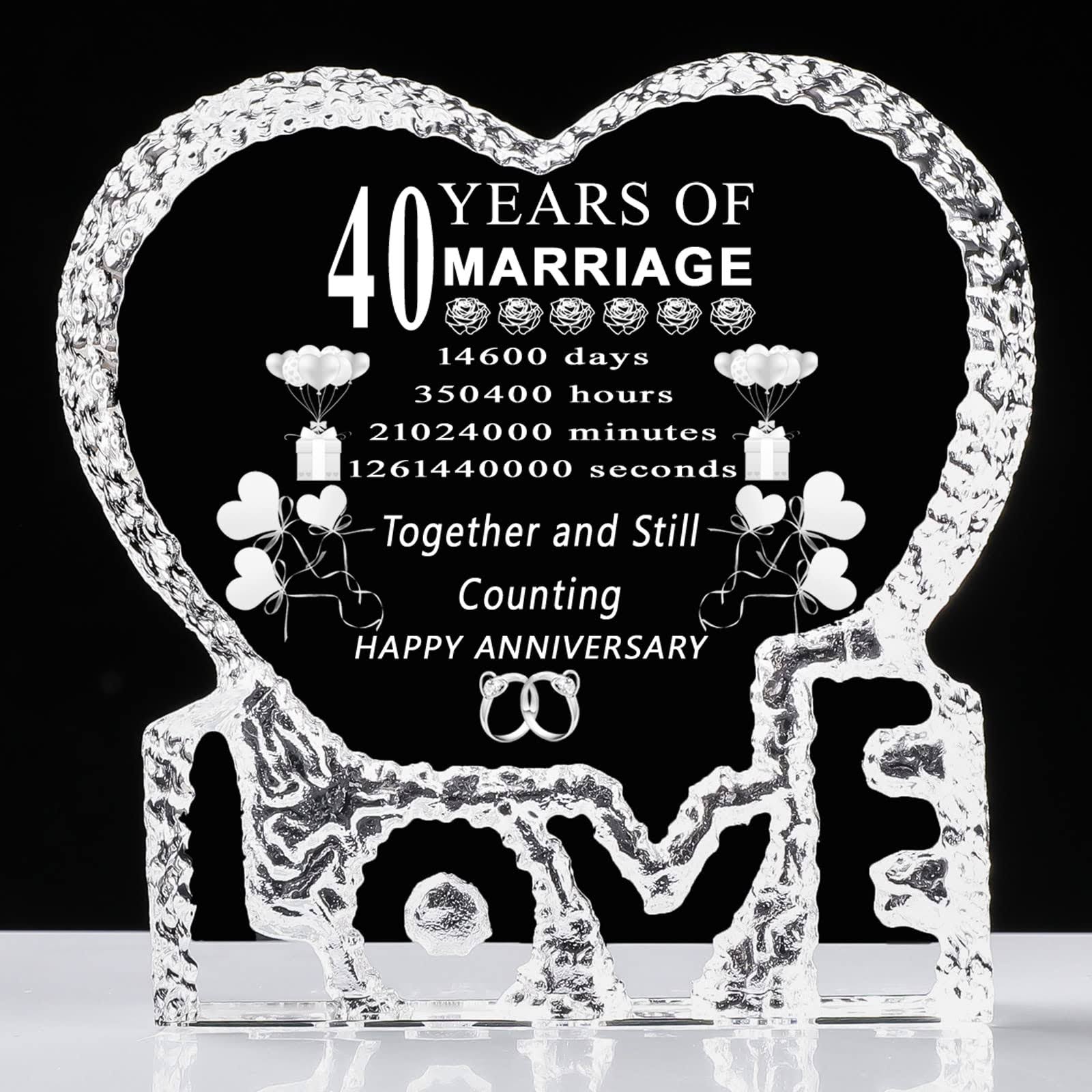 QIANRUNA 40 Year 40th Wedding Anniversary Gift Laser Crystal Heart Marriage Keepsake Decoration for Couple Friends Women Man Mom Dad Pare