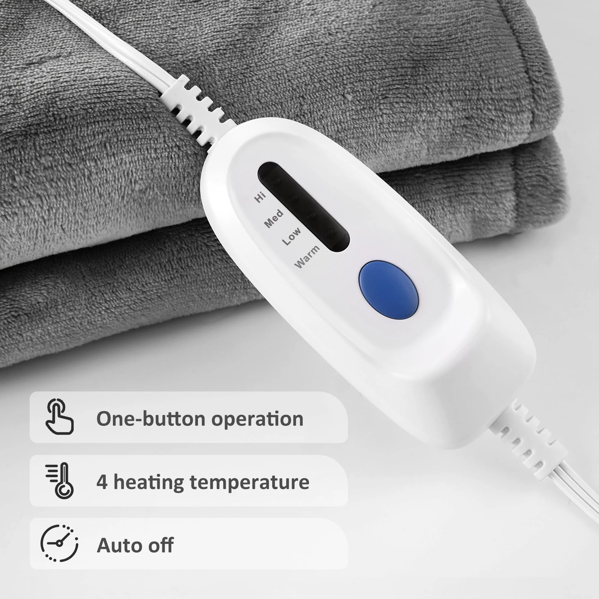 Electric Heated Blanket Twin Size 62" x 84" with 4 Heating Levels, 10H Auto-off, Machine Washable Gray - Image 9