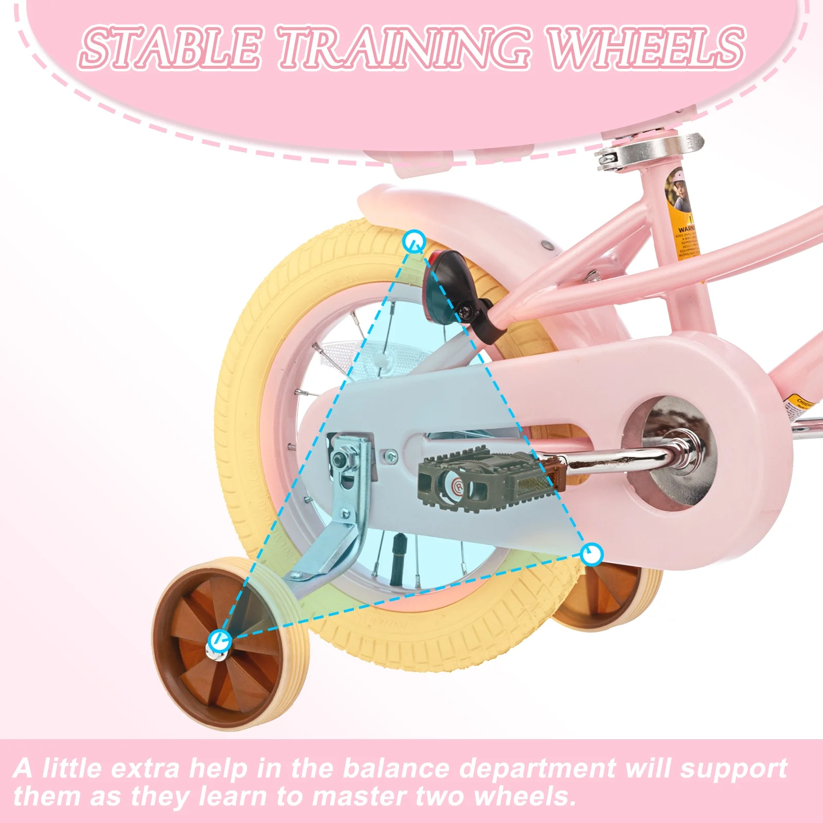 Girls Bike for Toddlers and Kids Ages 2-12 Years Old,12 14 16 Inch Kids Bike with Training Wheels Basket, 20 Inch Girls Bicycle with Handbrake Kickstand(Pink/14") - Image 8