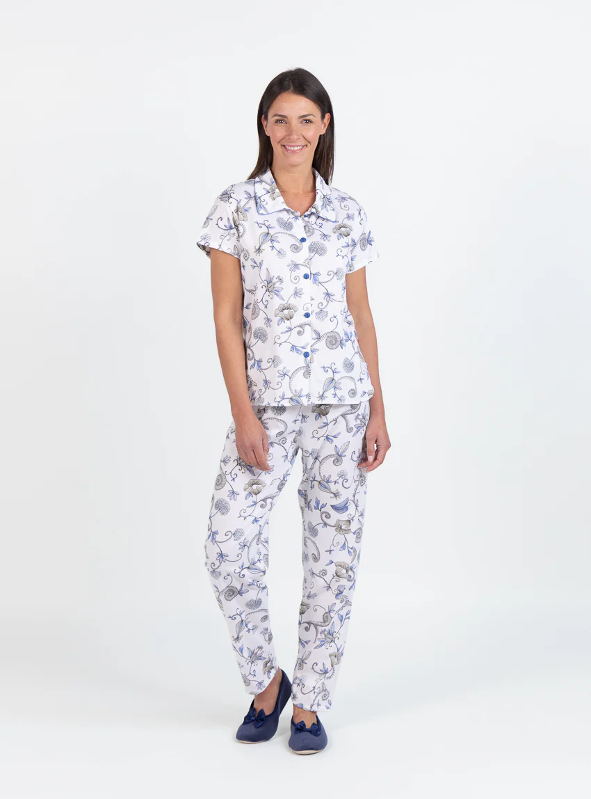 Pyjama femme en coton imprimé bleu