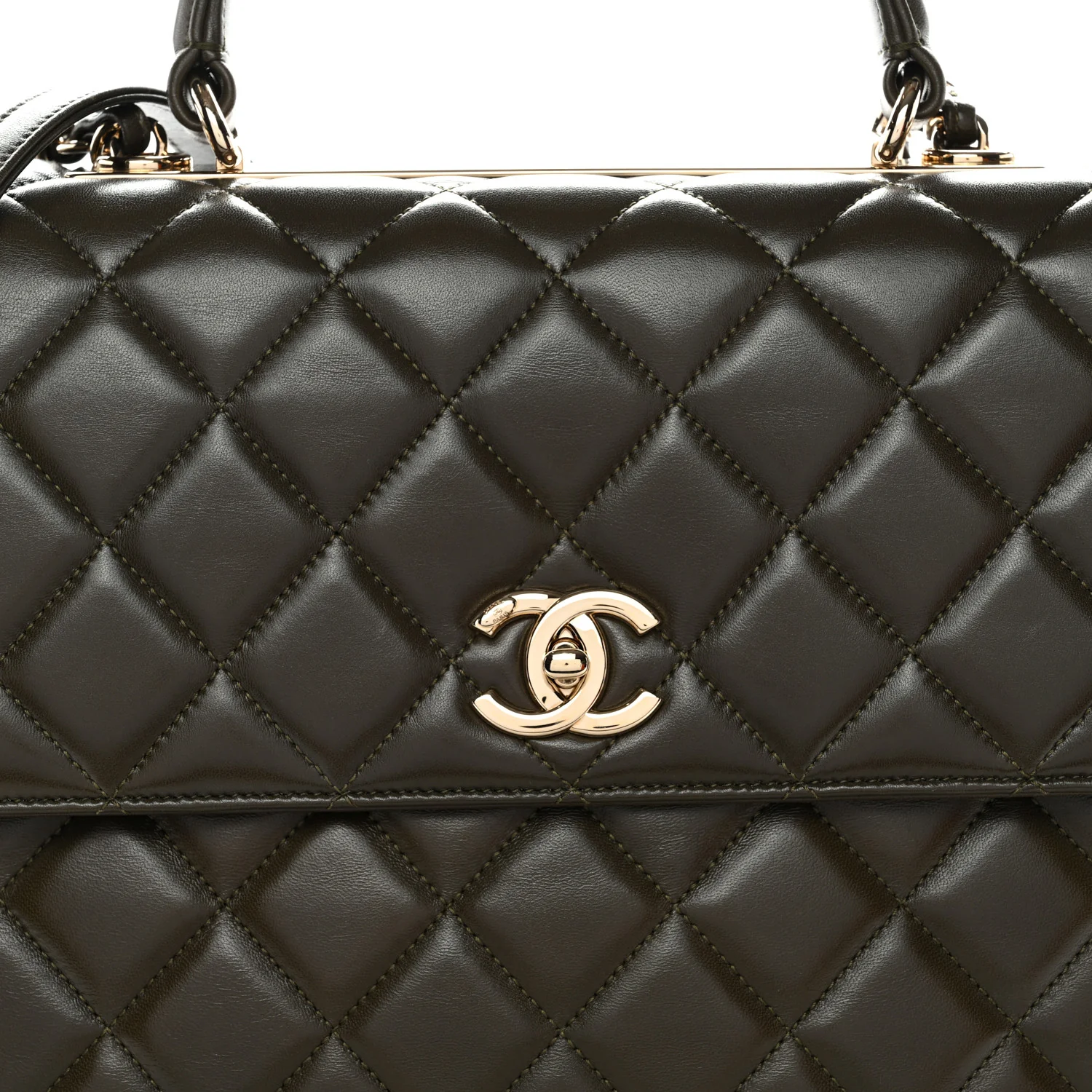 Lambskin Quilted Large Trendy CC Dual Handle Flap Bag Khaki