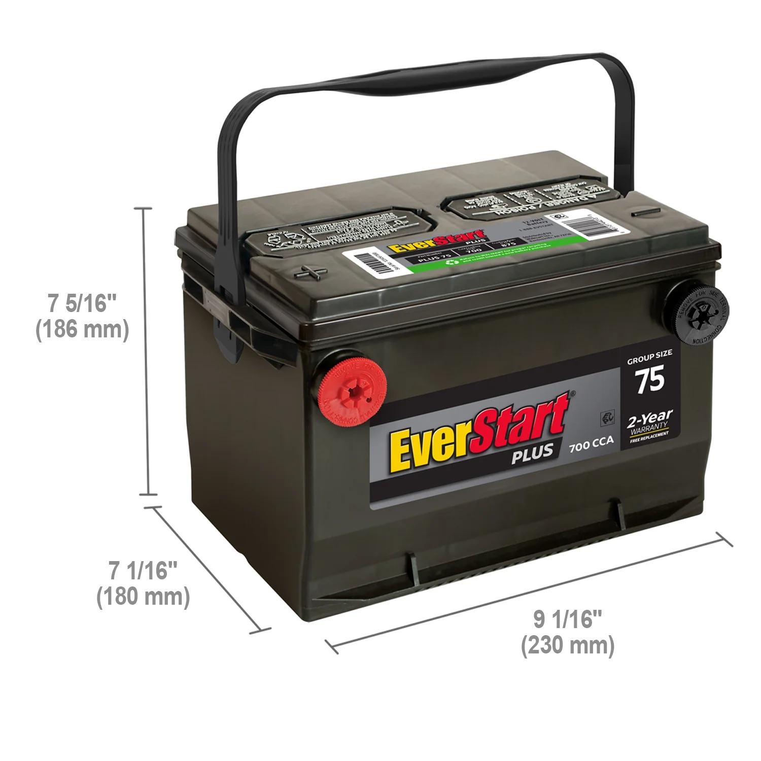 Plus Lead Acid Automotive Battery, Group Size 75 12 Volt, 700 CCA - Image 2