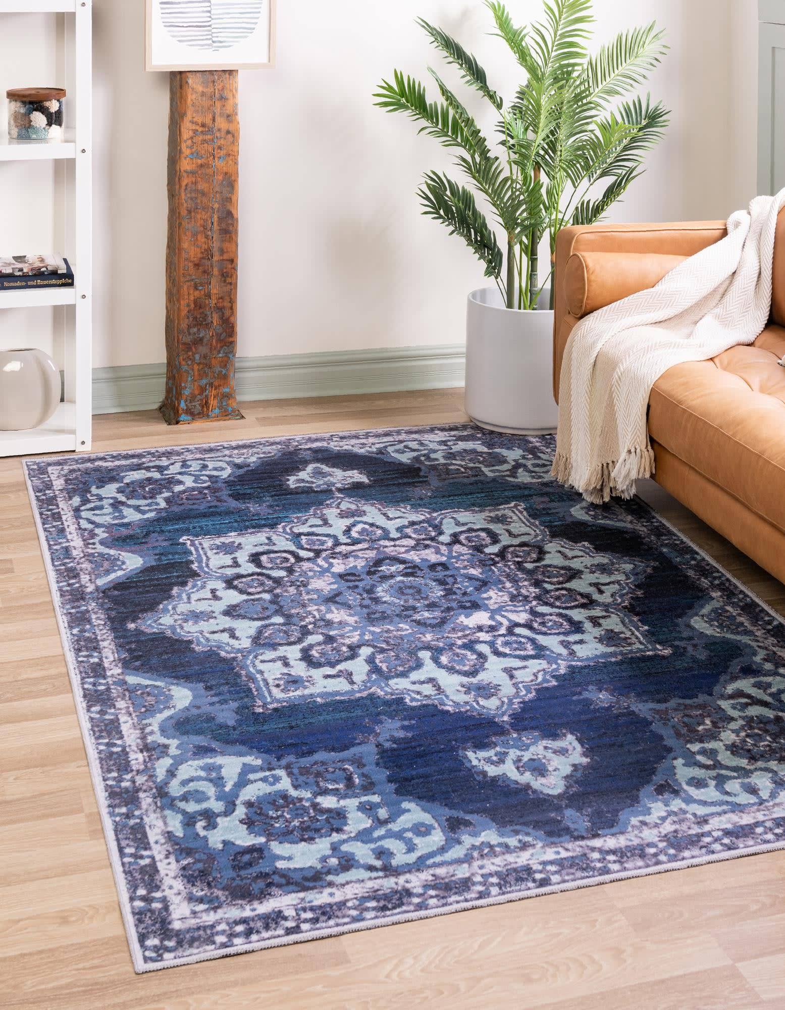 Unique Loom Wasahable Renaissance 10x14 Navy Blue Floral Area Rug