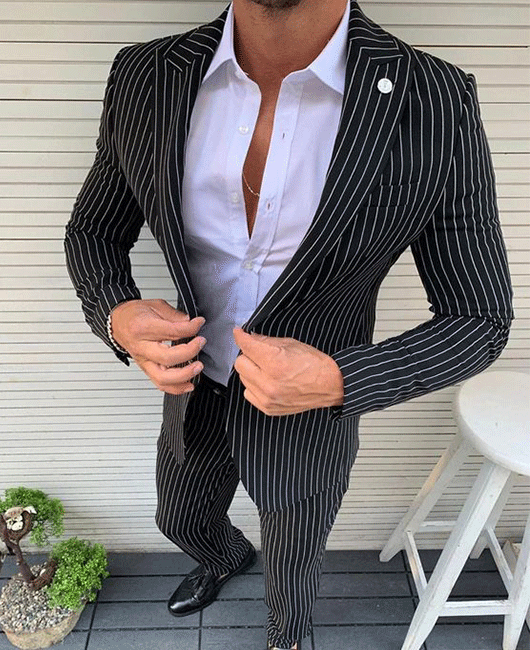 Ensemble 2 pièces : blazer et pantalon à rayures verticales décontractées et col à revers