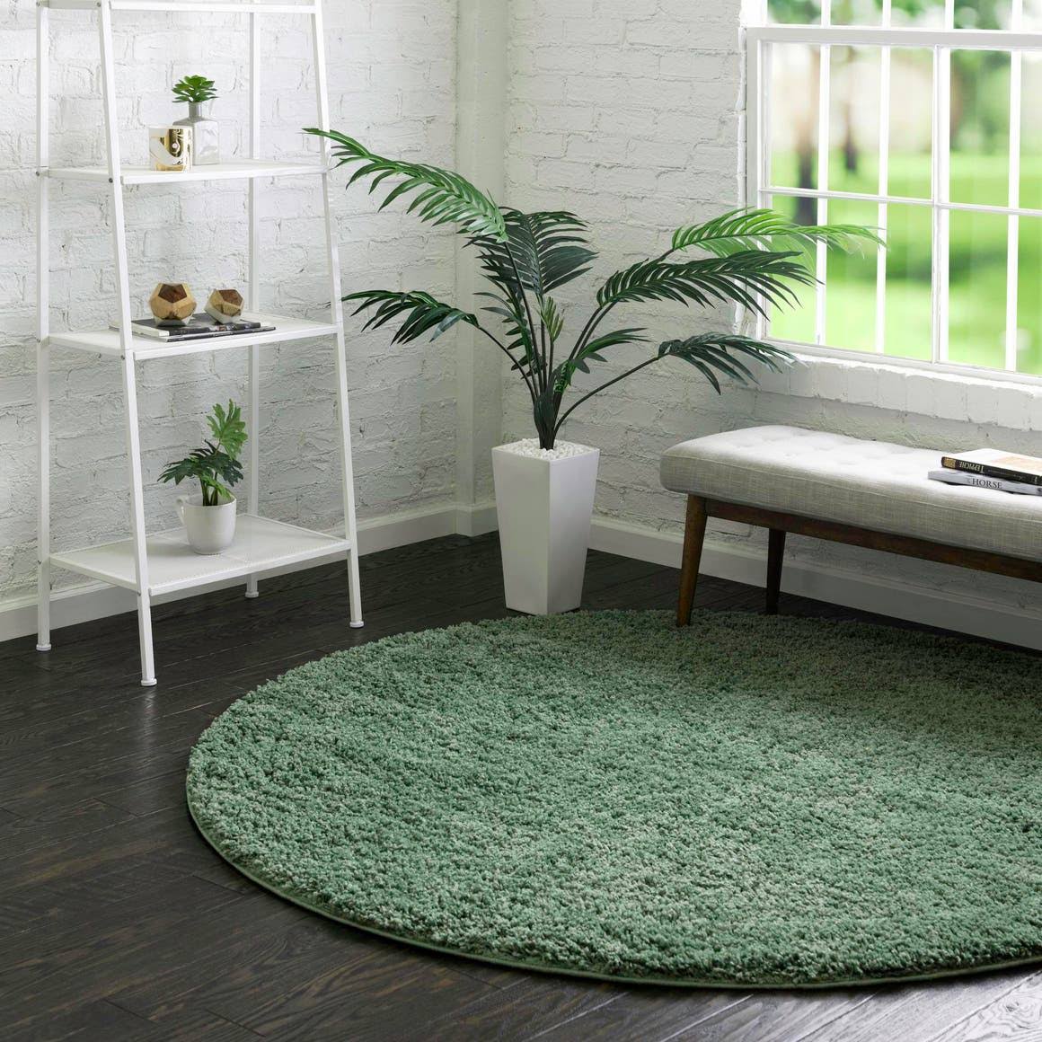 Unique Loom Everyday Shag 5 ft Round Green Green Area Rug