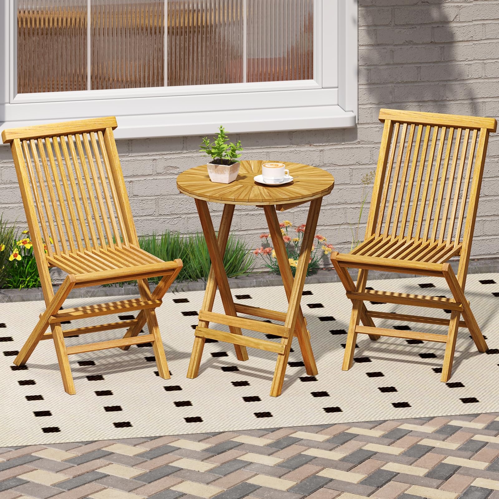 Tangkula 3 Pieces Folding Patio Bistro Set