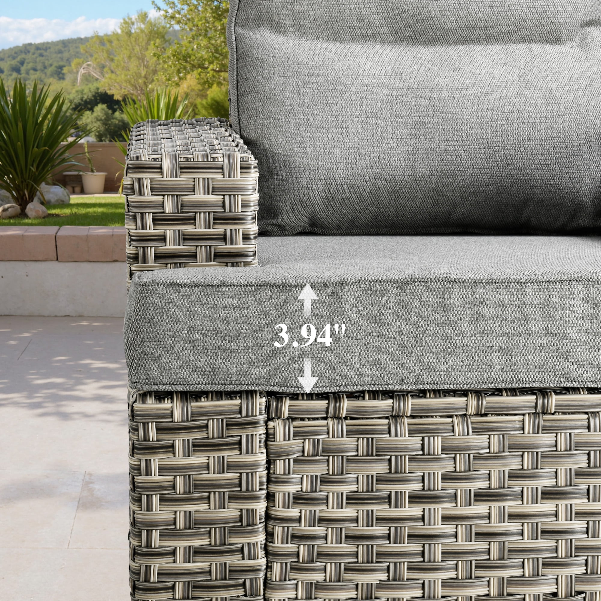 10 Pieces Outdoor Patio Furniture Modern High-Back All-Weather Wicker Sectional Conversation Set with Propane Fire Pit Table Swivel Chair, Dark Gray(Dark Gray) - Image 10
