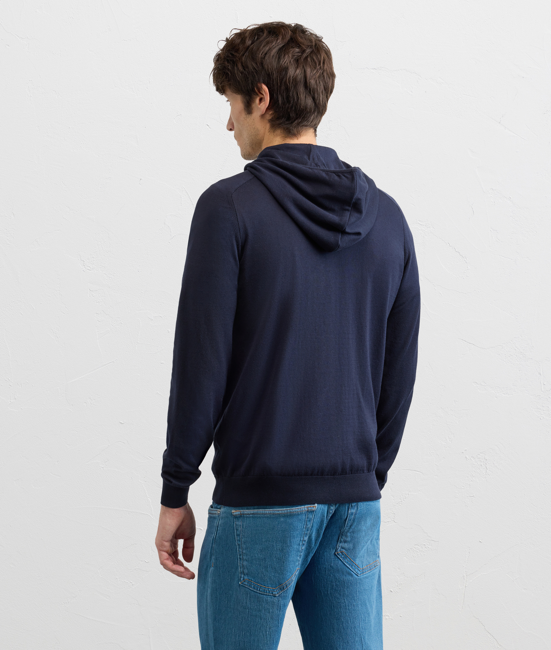NAVY BLUE COTTON LONG SLEEVED KNIT SWEATSHIRT