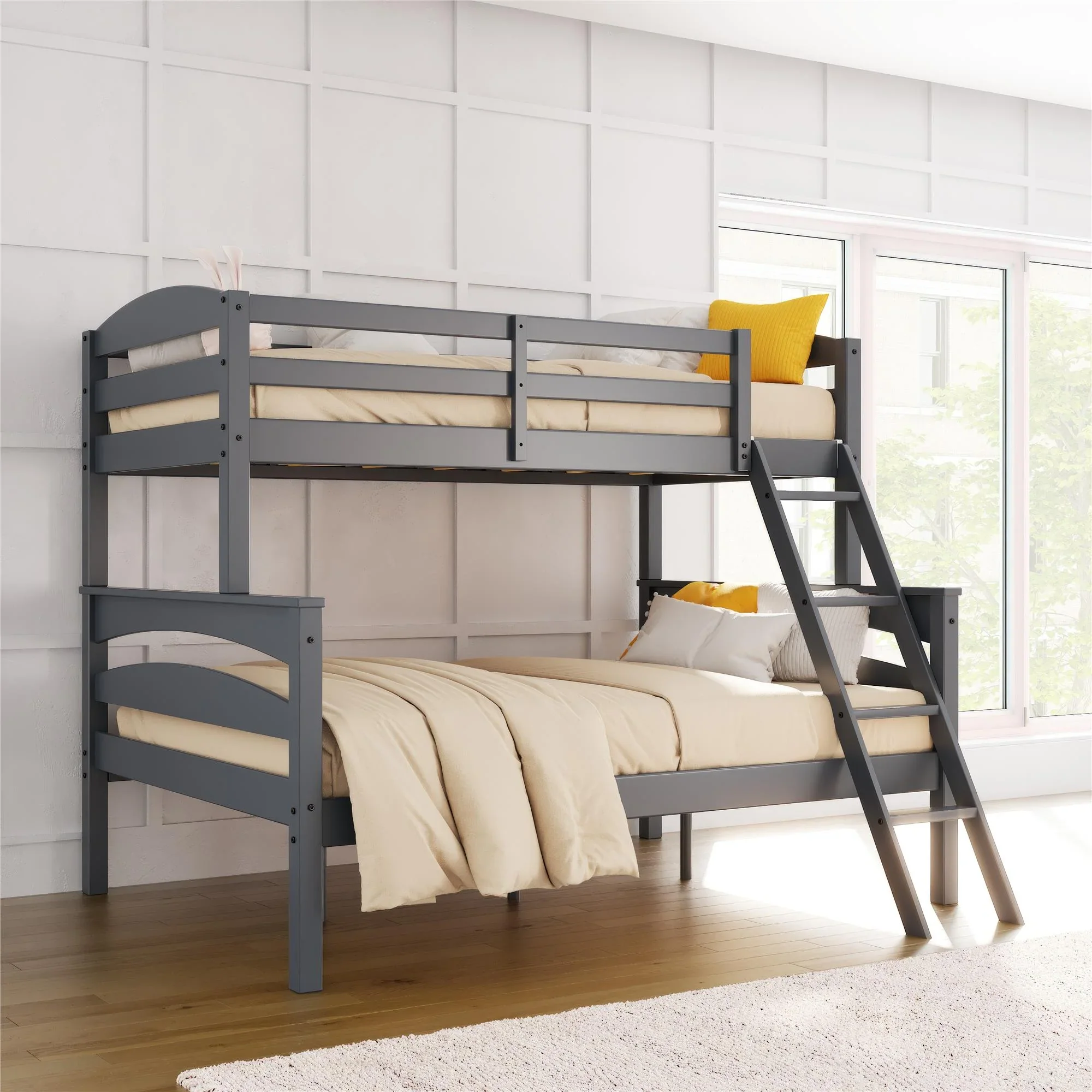 Better Homes & Gardens Leighton Kids' Convertible Twin-Over-Full Bunk Bed, Gray